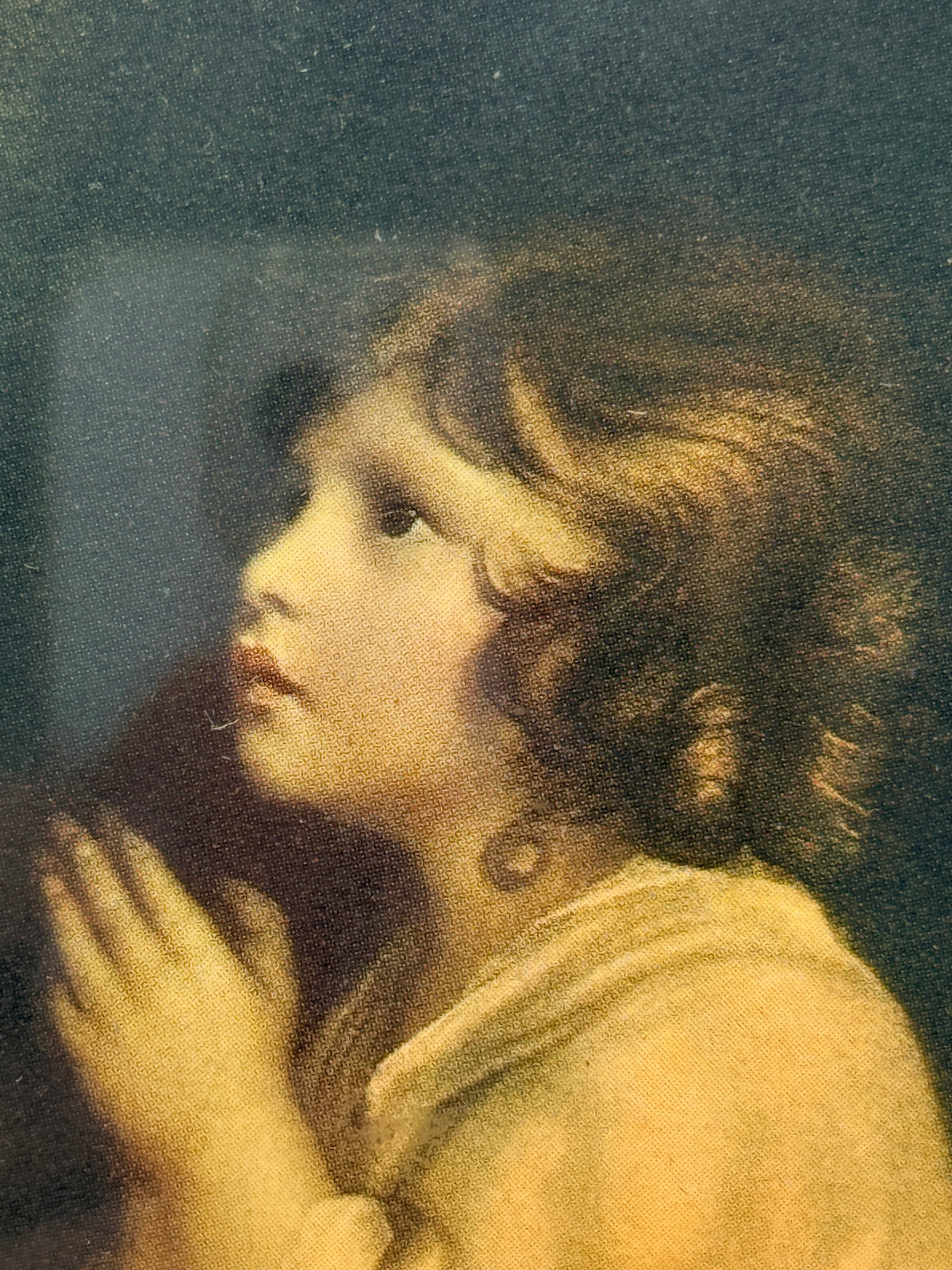 Italian Vintage Bow Frame with Christian Print of Young Girl, 5"