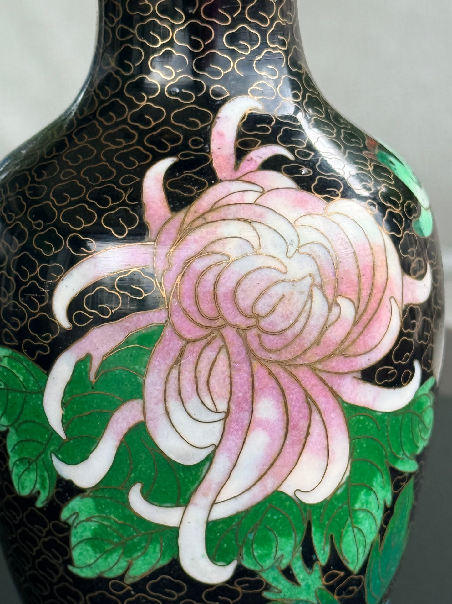Floral Cloisonné Vintage Black Vase