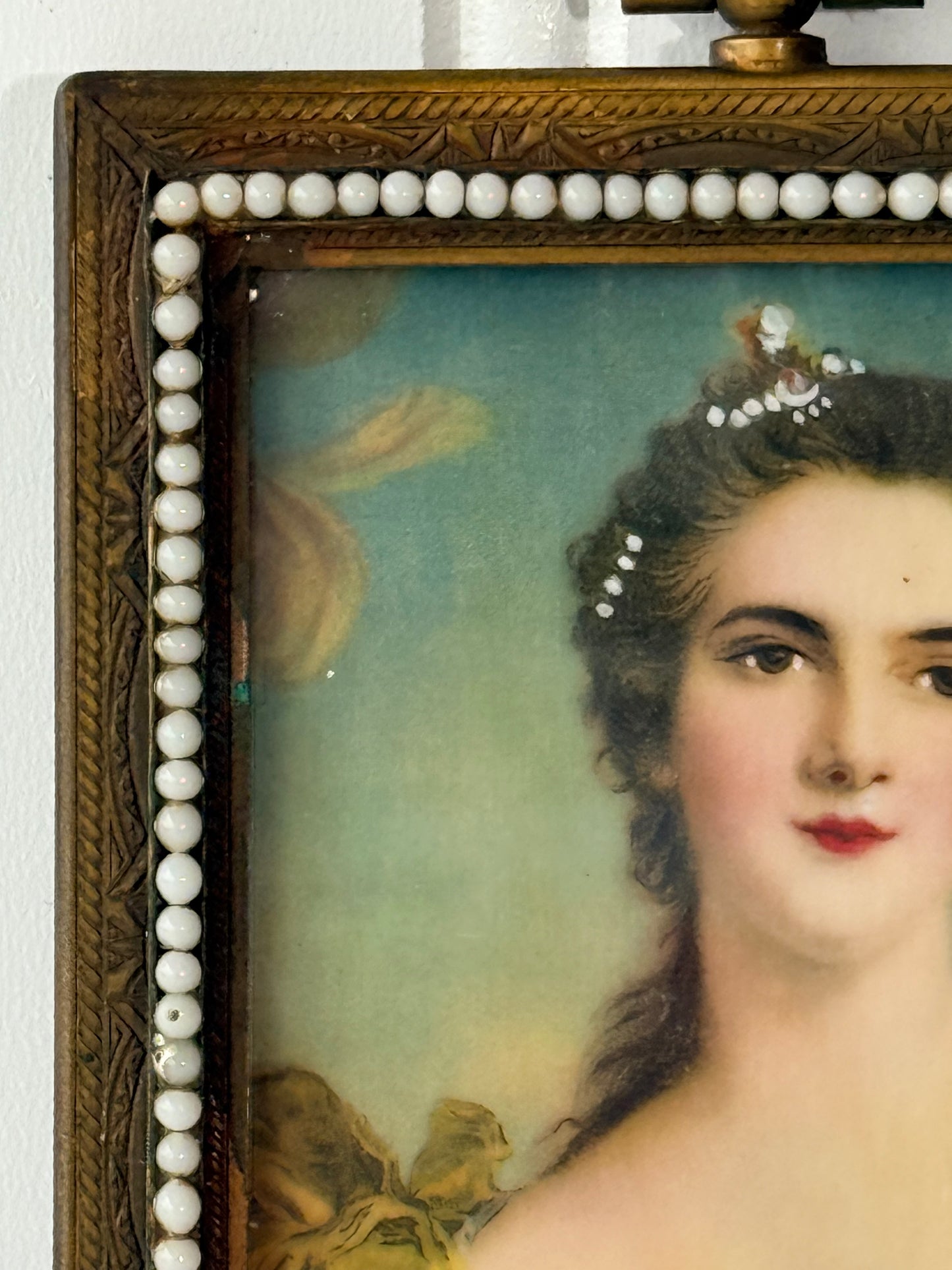 Antique Female Portrait in Metal Frame, 4”