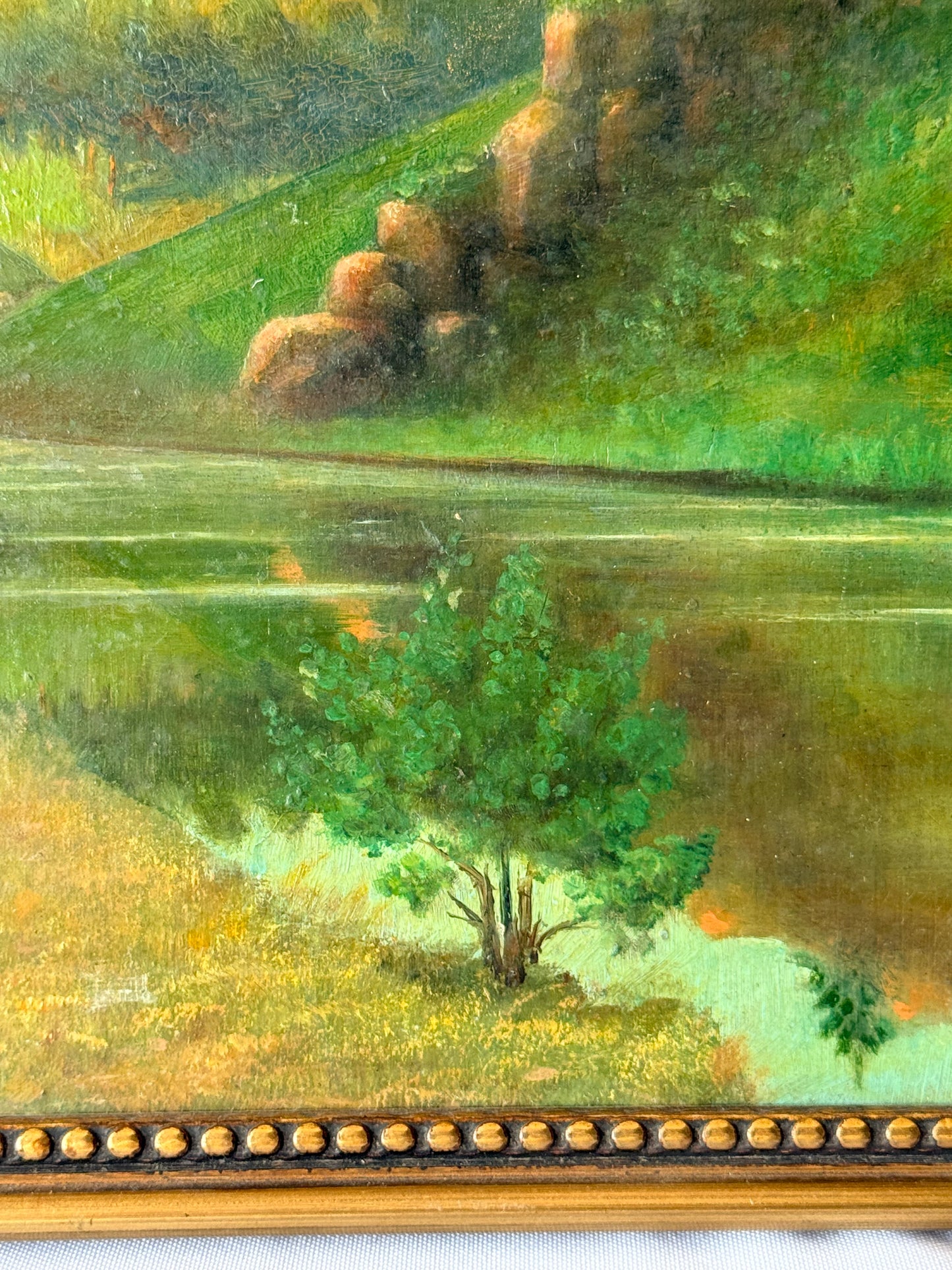 French Antique Landscape Painting, 12”