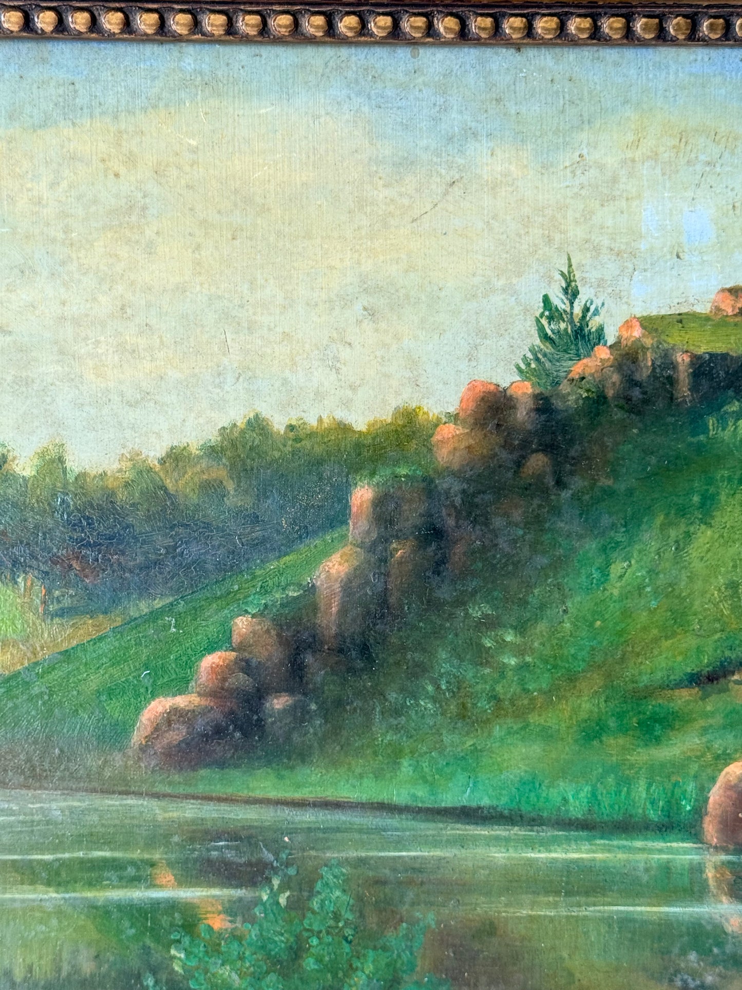 French Antique Landscape Painting, 12”
