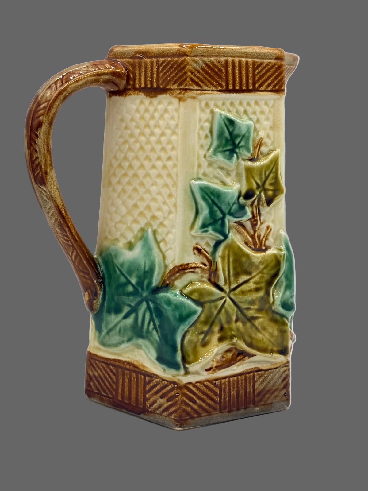 French Onnaing Majolica Leaf Pitcher