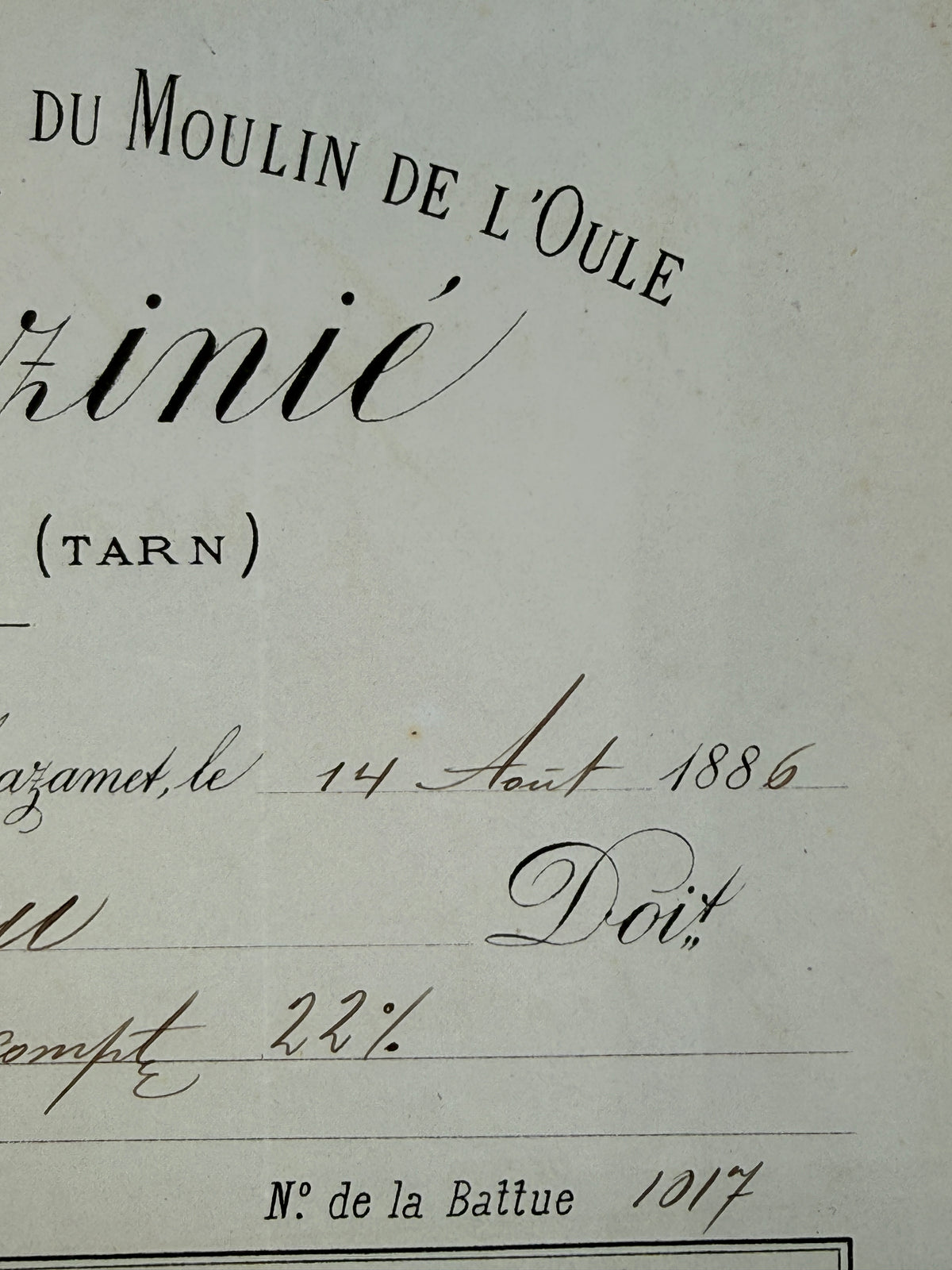 French Antique Blue Tone Invoice, 1886