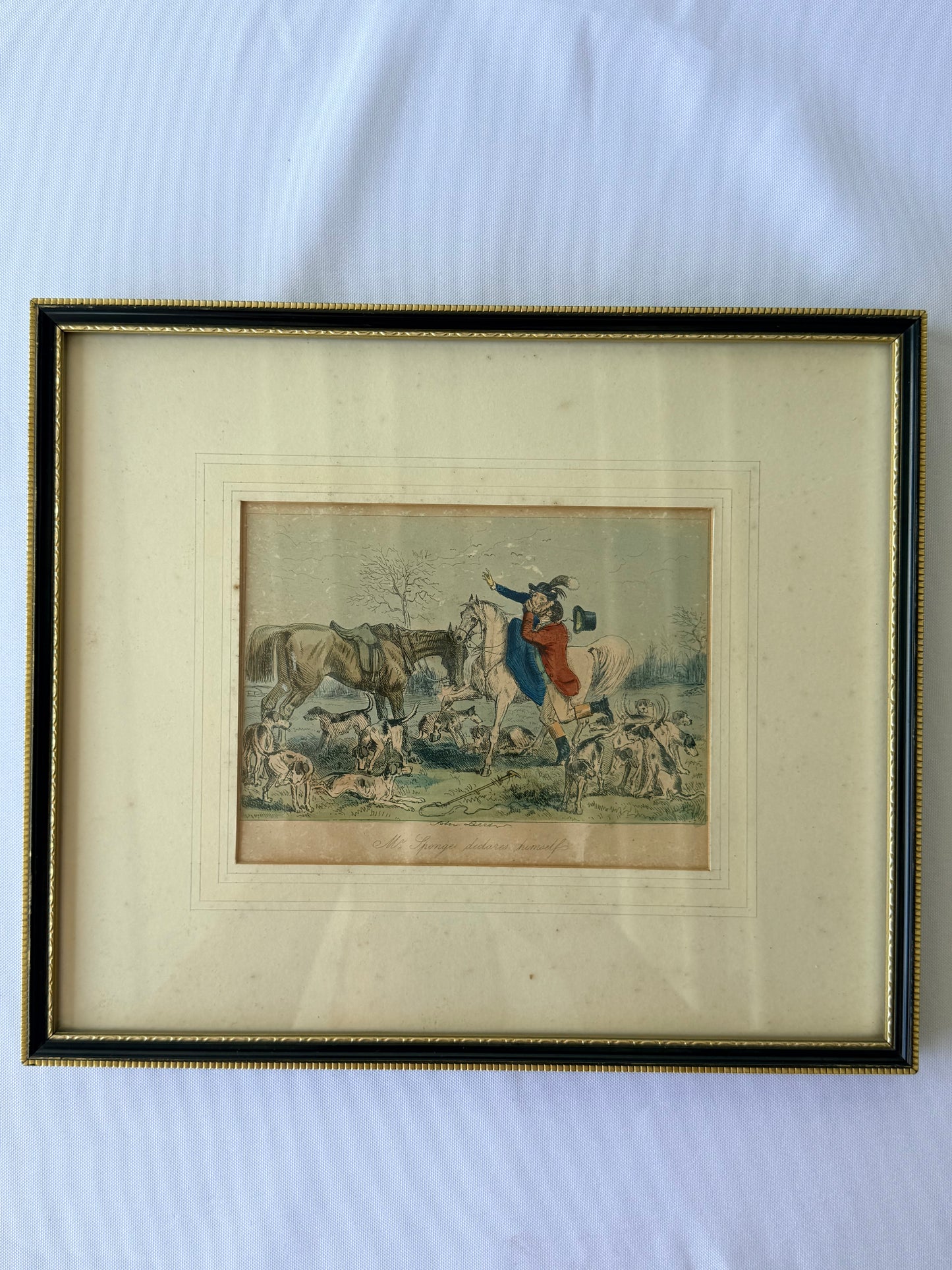 John Leech Framed Engraving, 1850’s, Mr Sponge Declares Himself