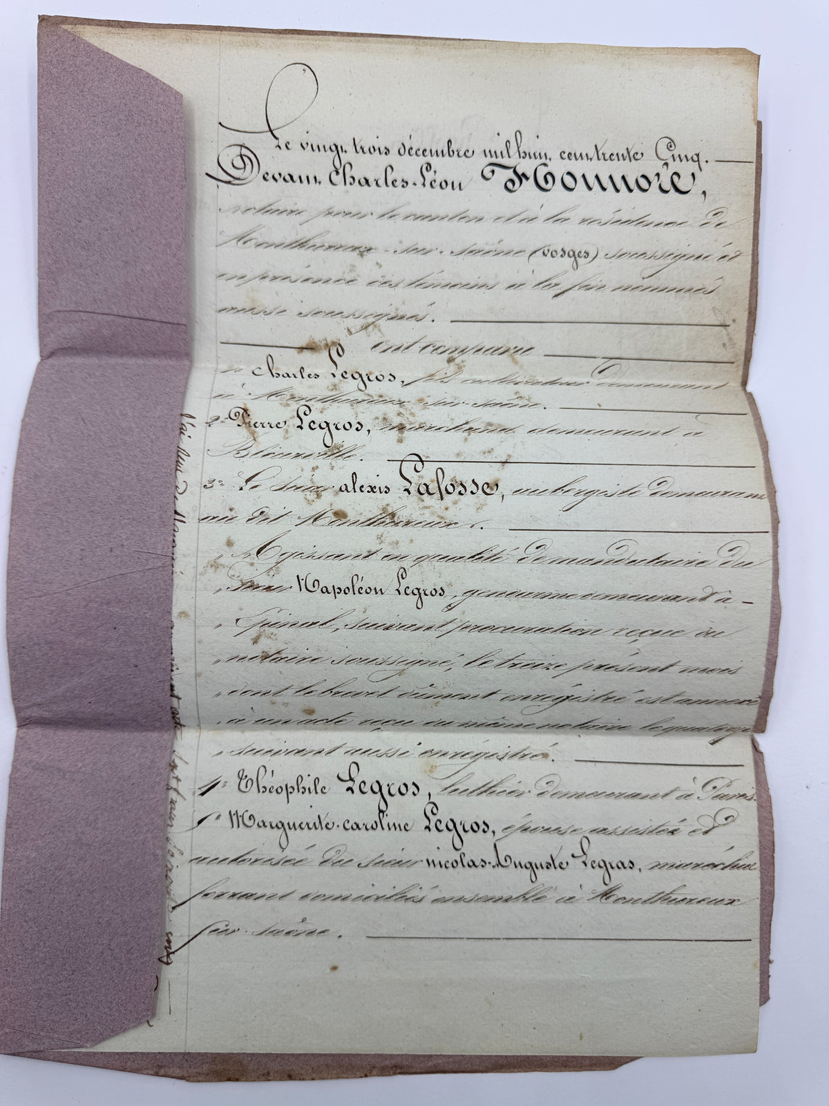 French Handwritten Antique Document with Purple Paper Cover