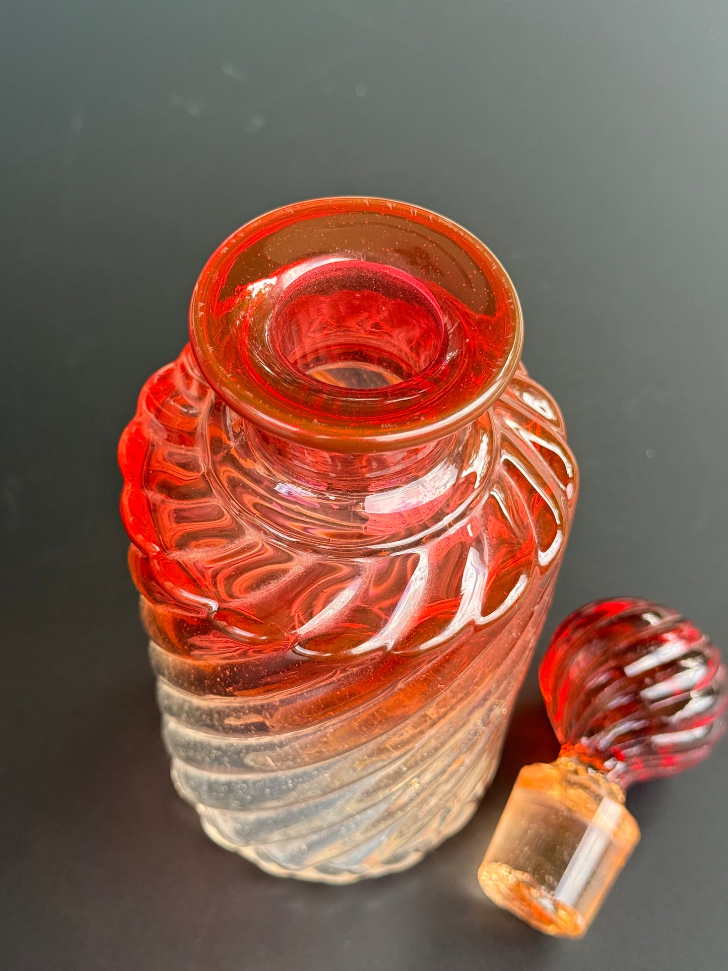Baccarat Cranberry Swirled Glass Perfume Bottle, 8”