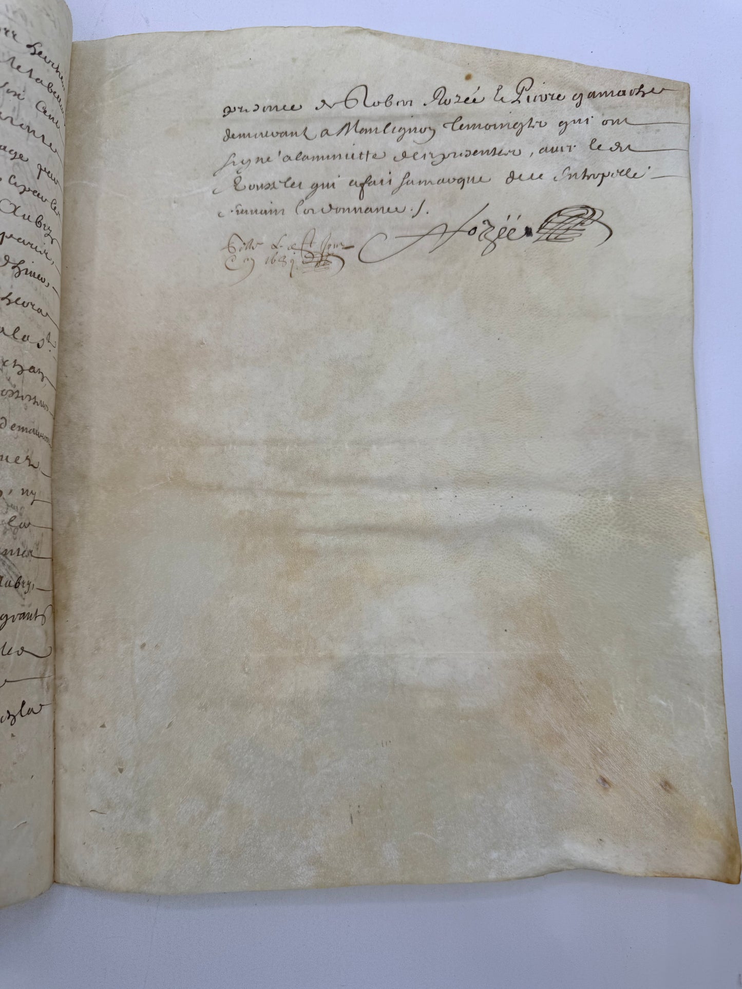 Handwritten French Contract Document on Vellum Paper, 1681