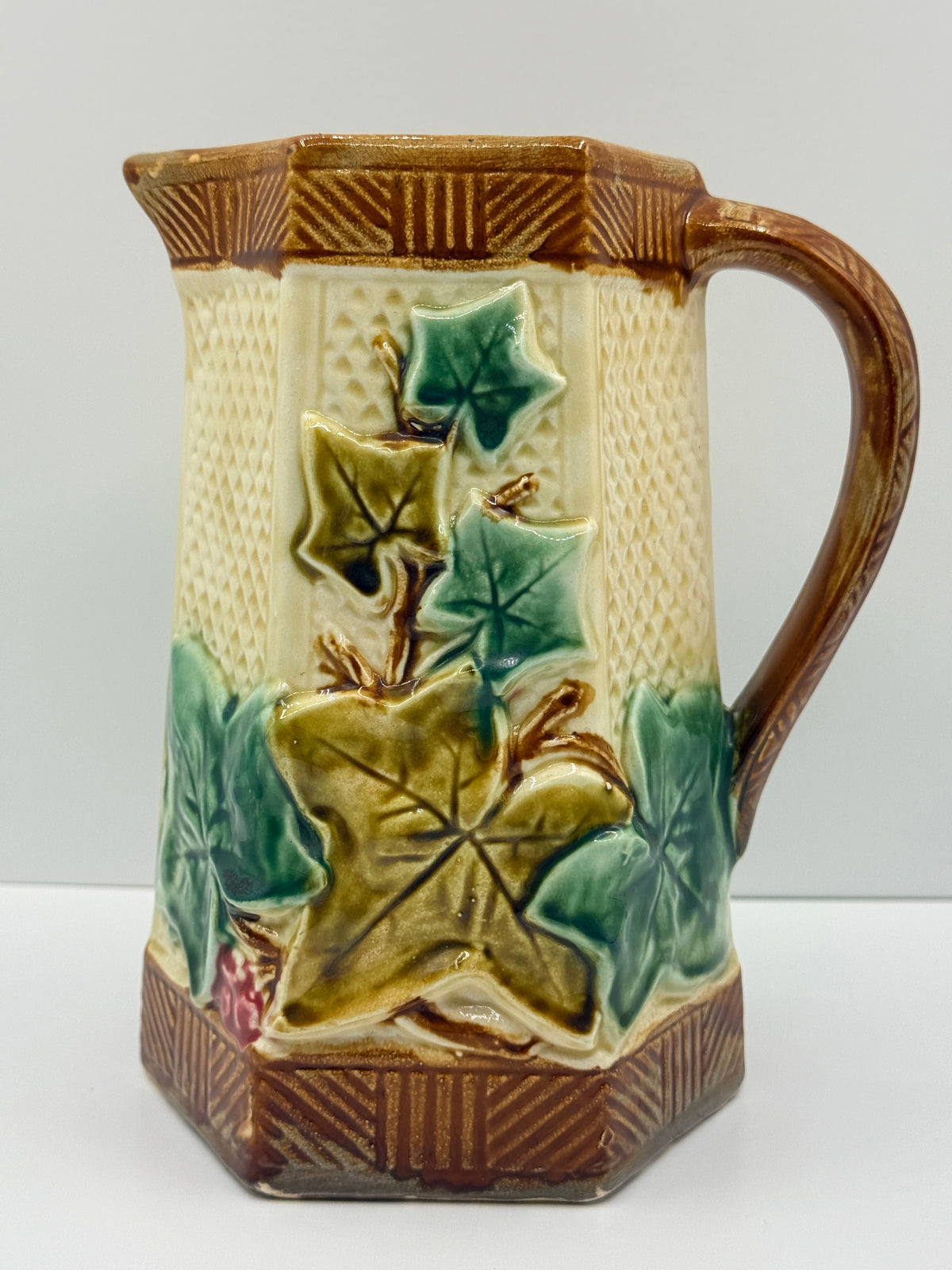 French Onnaing Majolica Leaf Pitcher