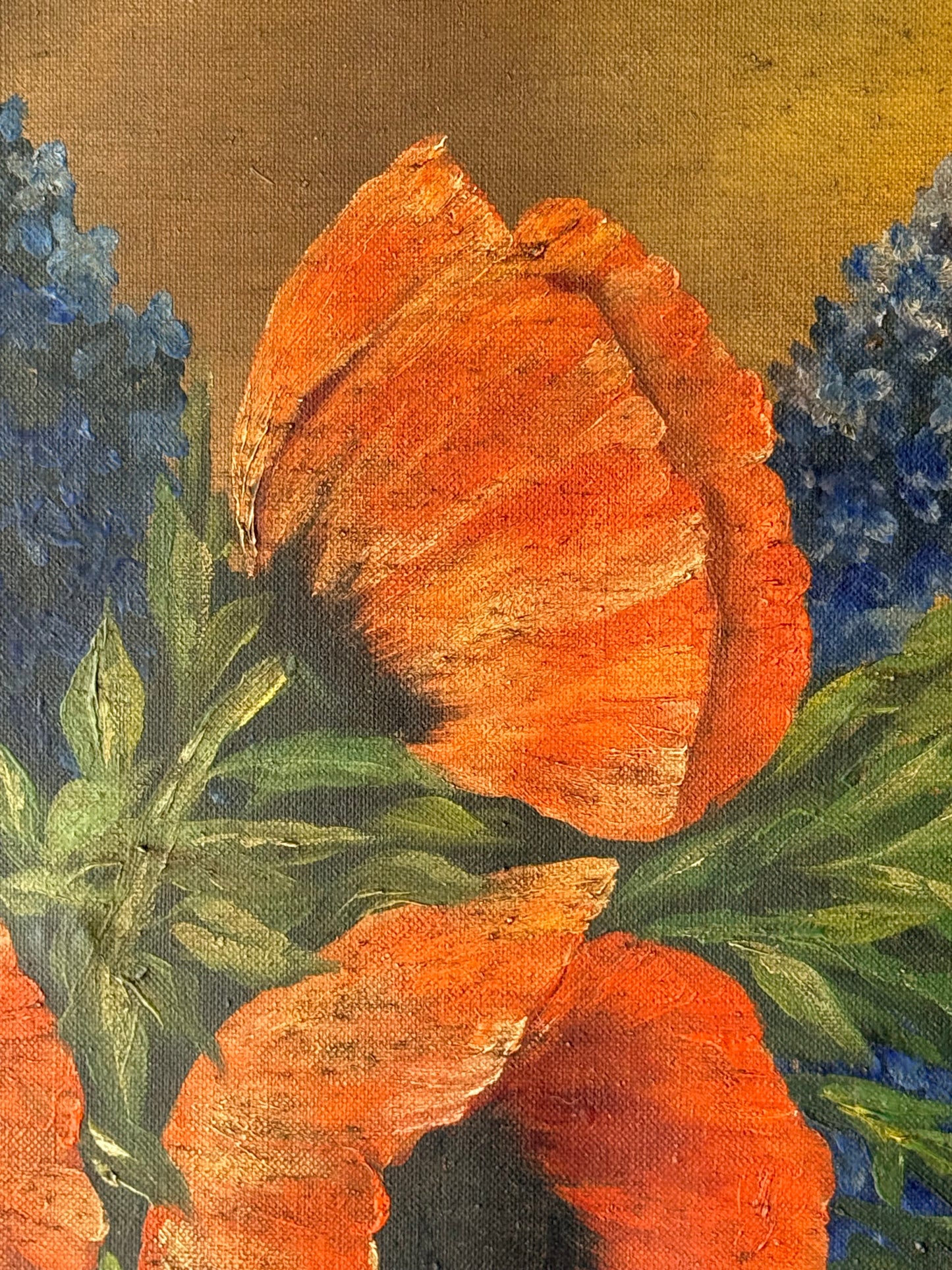 Vintage Floral Poppy Oil Painting, 30”
