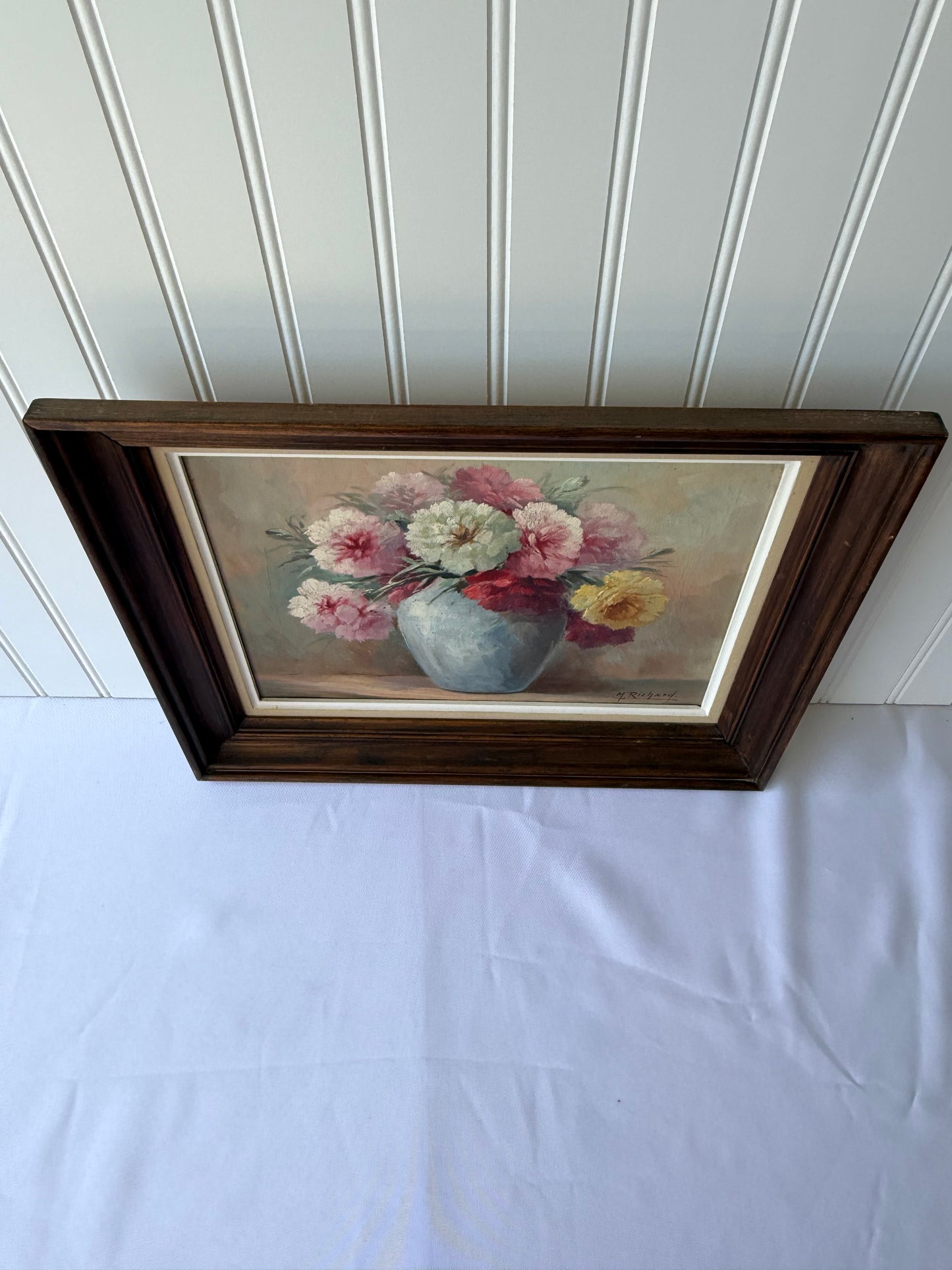 Vintage French Floral Still Life Oil Painting, 16”