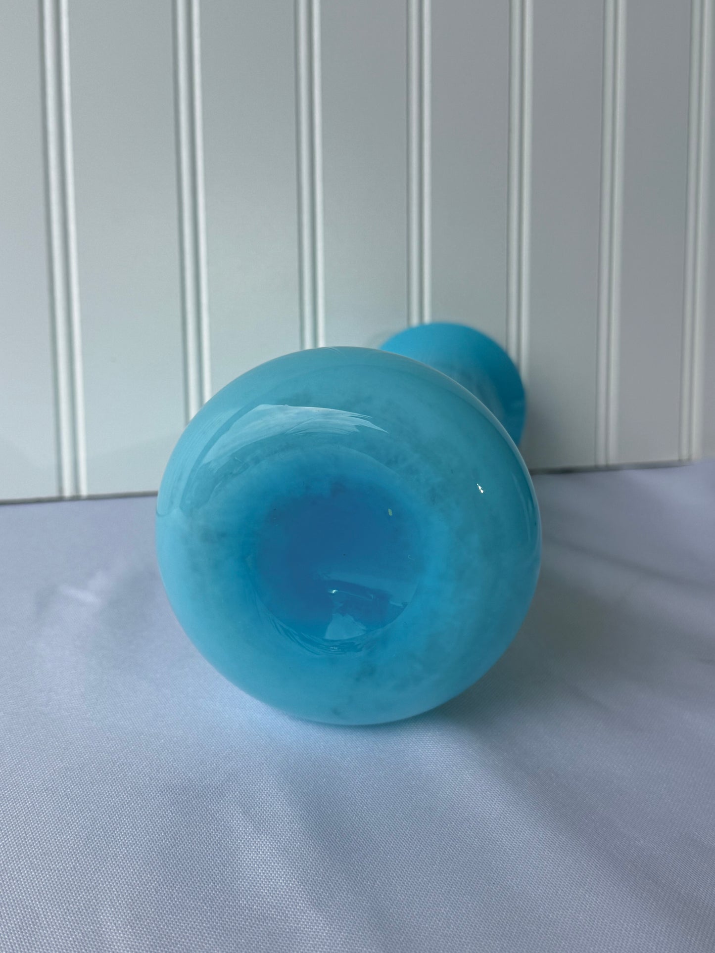 Vintage Murano Style Blue Opaline Vase, 9”