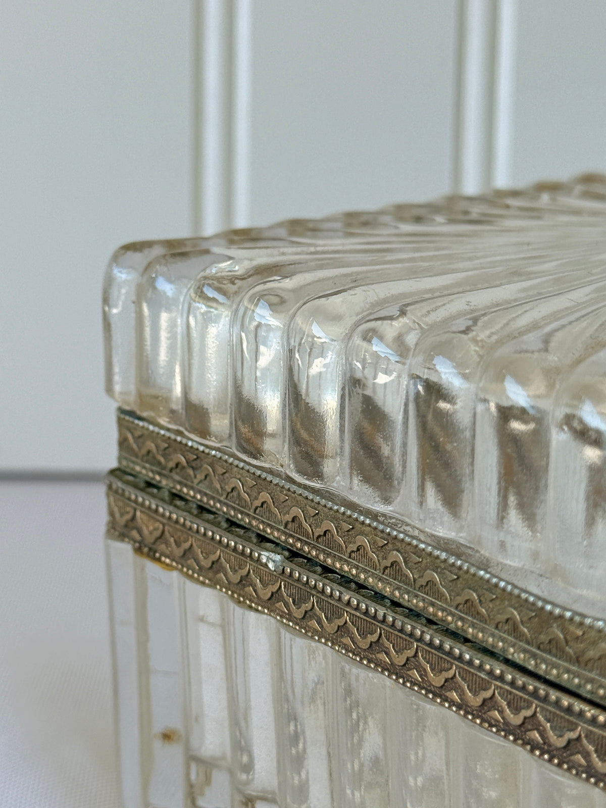 French Style Glass Casket Jewelry Box with Lion Face, 5”