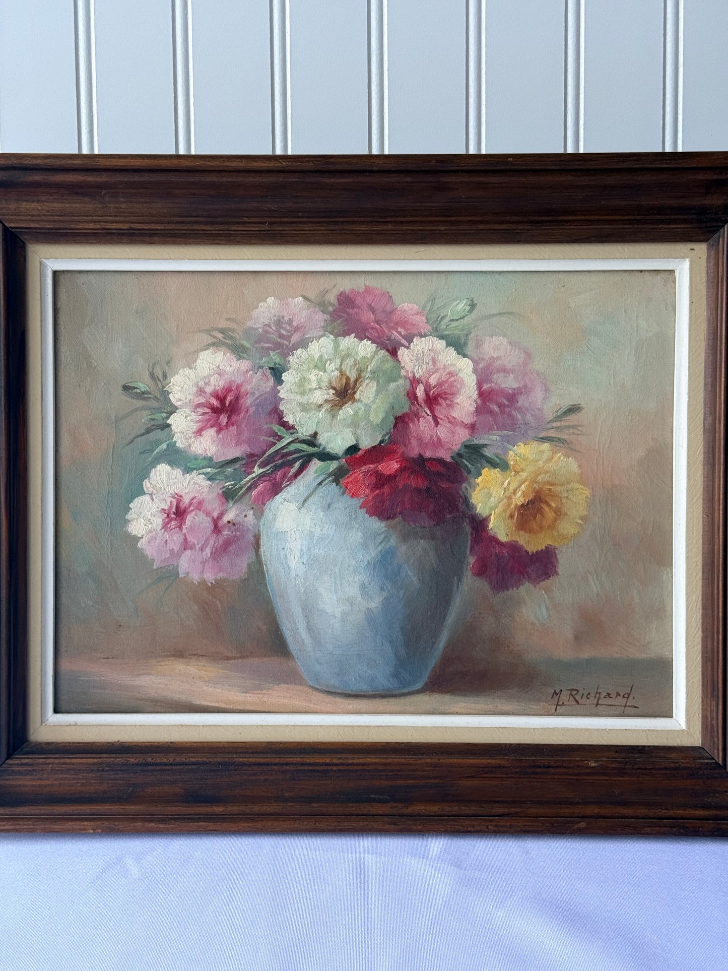 Vintage French Floral Still Life Oil Painting, 16”