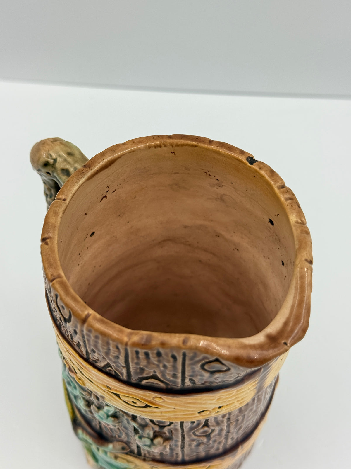 Antique Majolica Small Floral Pitcher