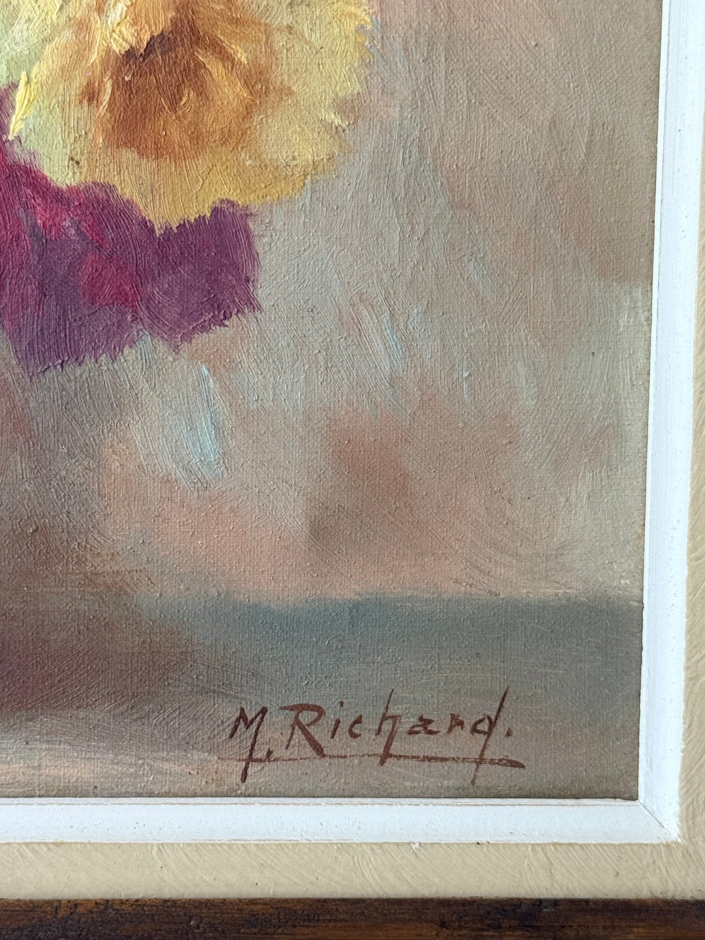 Vintage French Floral Still Life Oil Painting, 16”