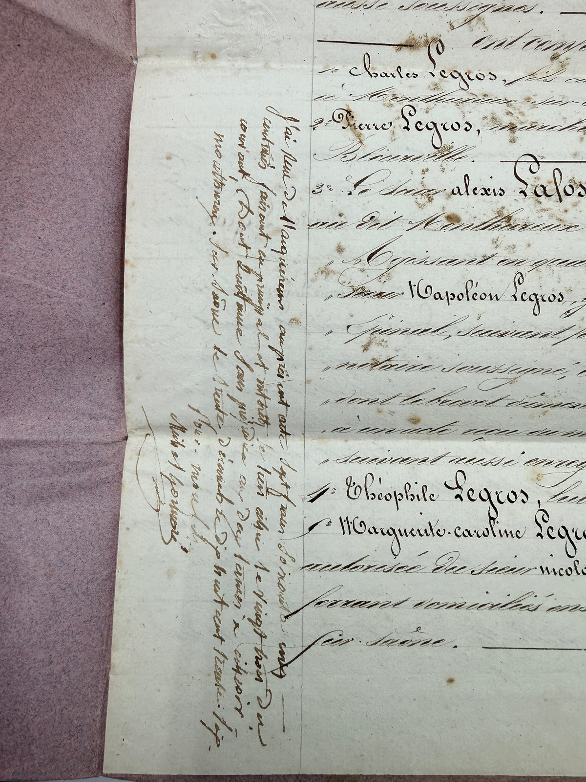French Handwritten Antique Document with Purple Paper Cover