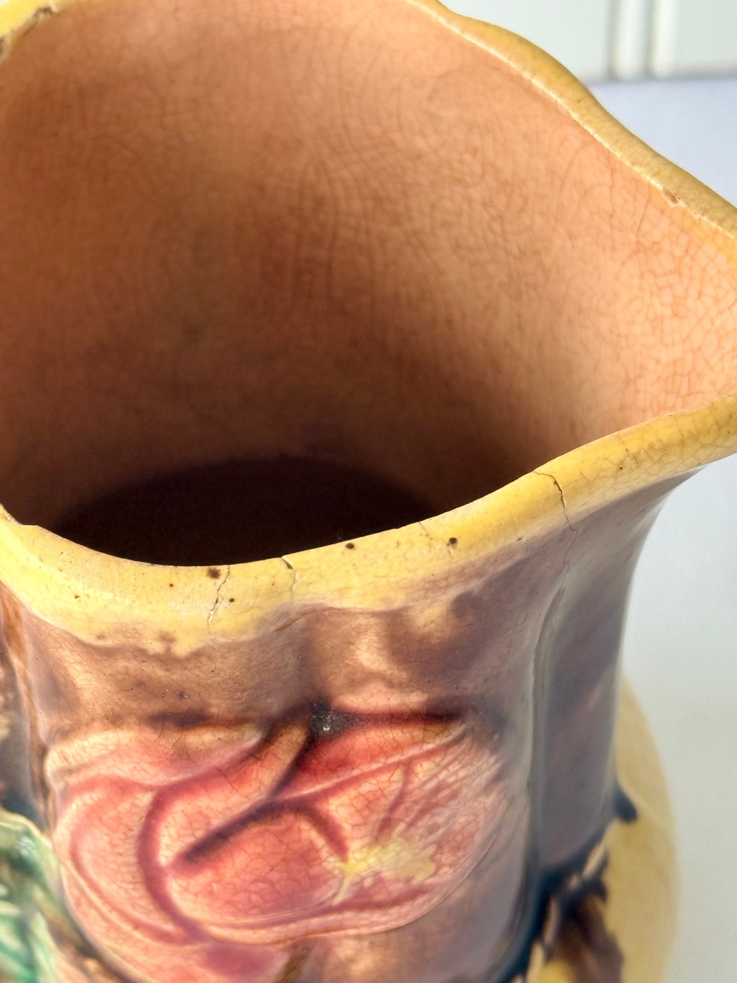European Majolica Rose Pitcher