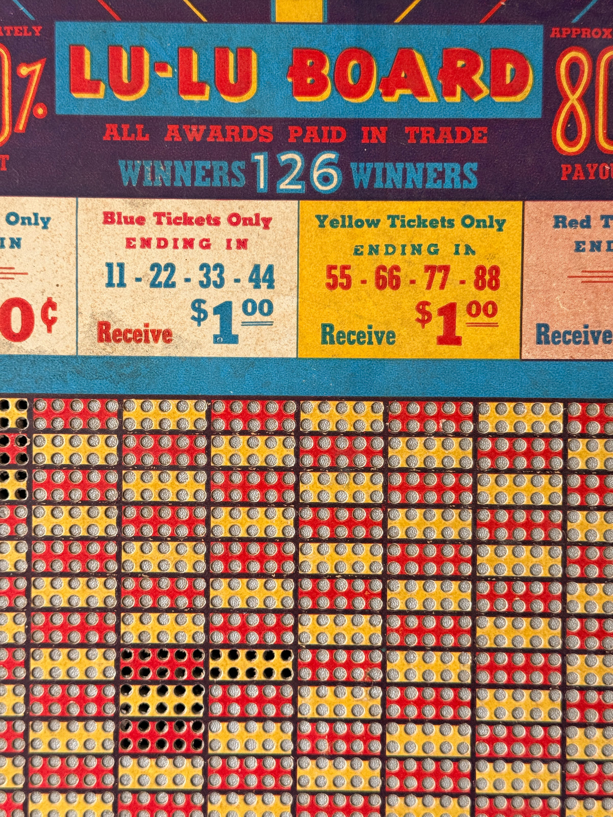 Lu-Lu Ticket Winner Vintage Punch Board