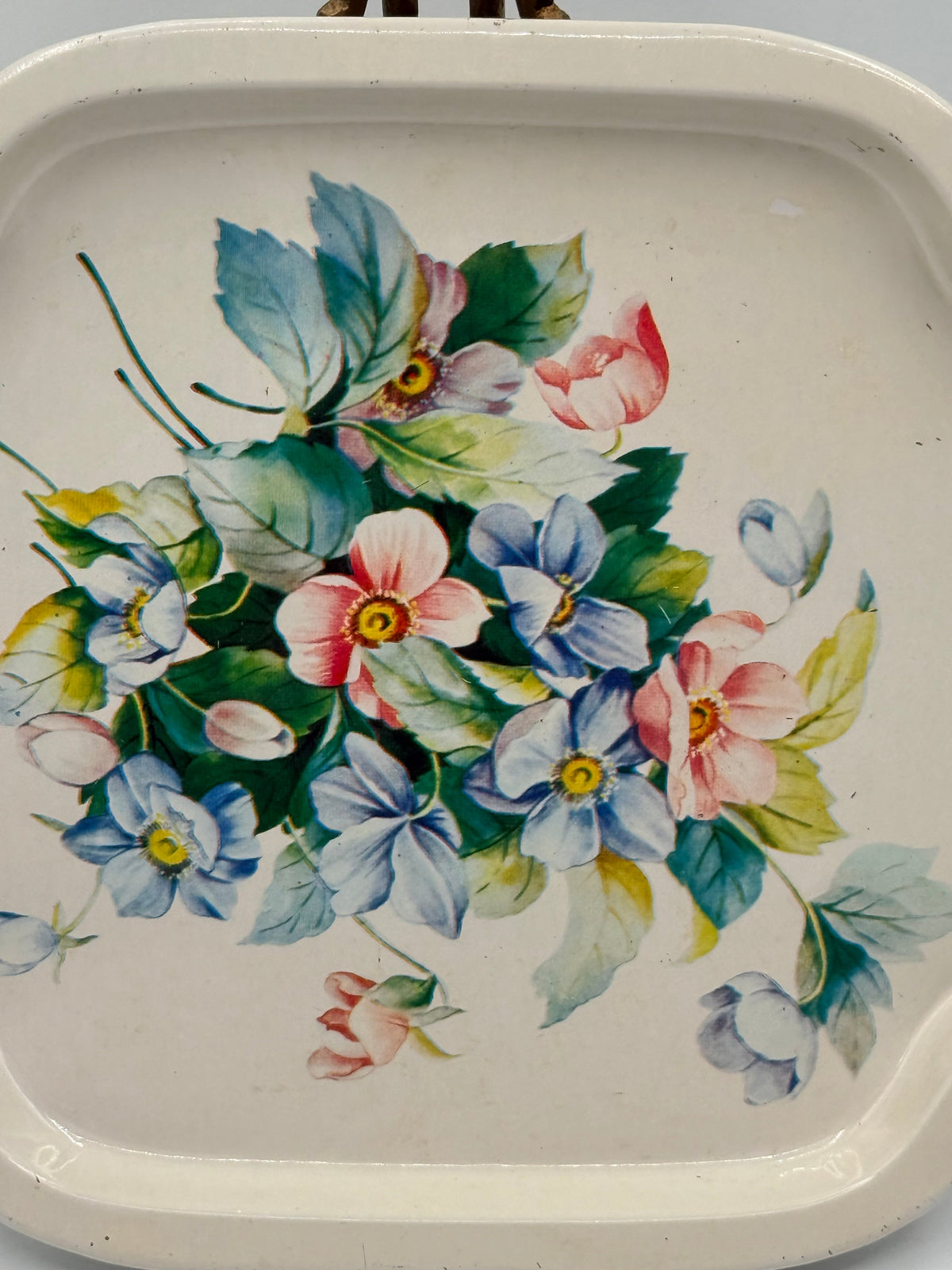 Vintage Pink Floral Tin Tray, 7” DSM Vintage