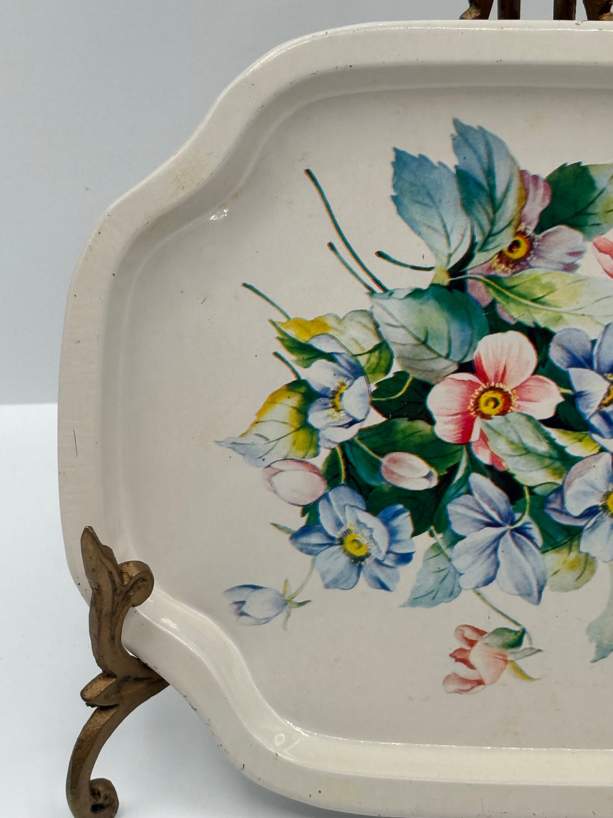 Vintage Pink Floral Tin Tray, 7” DSM Vintage