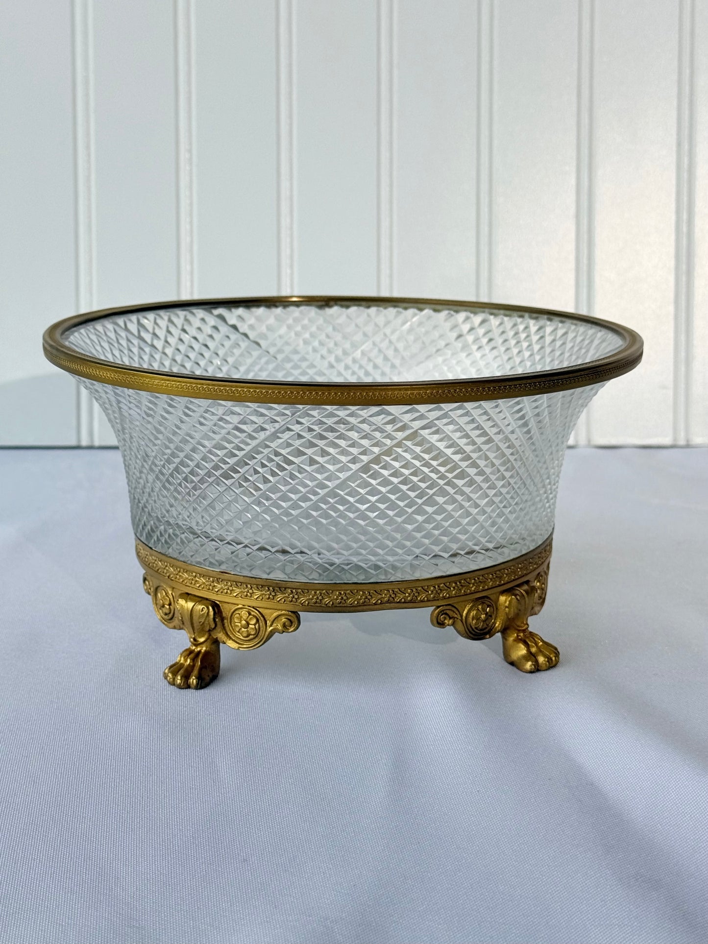 Cut Crystal Bronze Ormolu Centerpiece Bowl with Footings, 7”