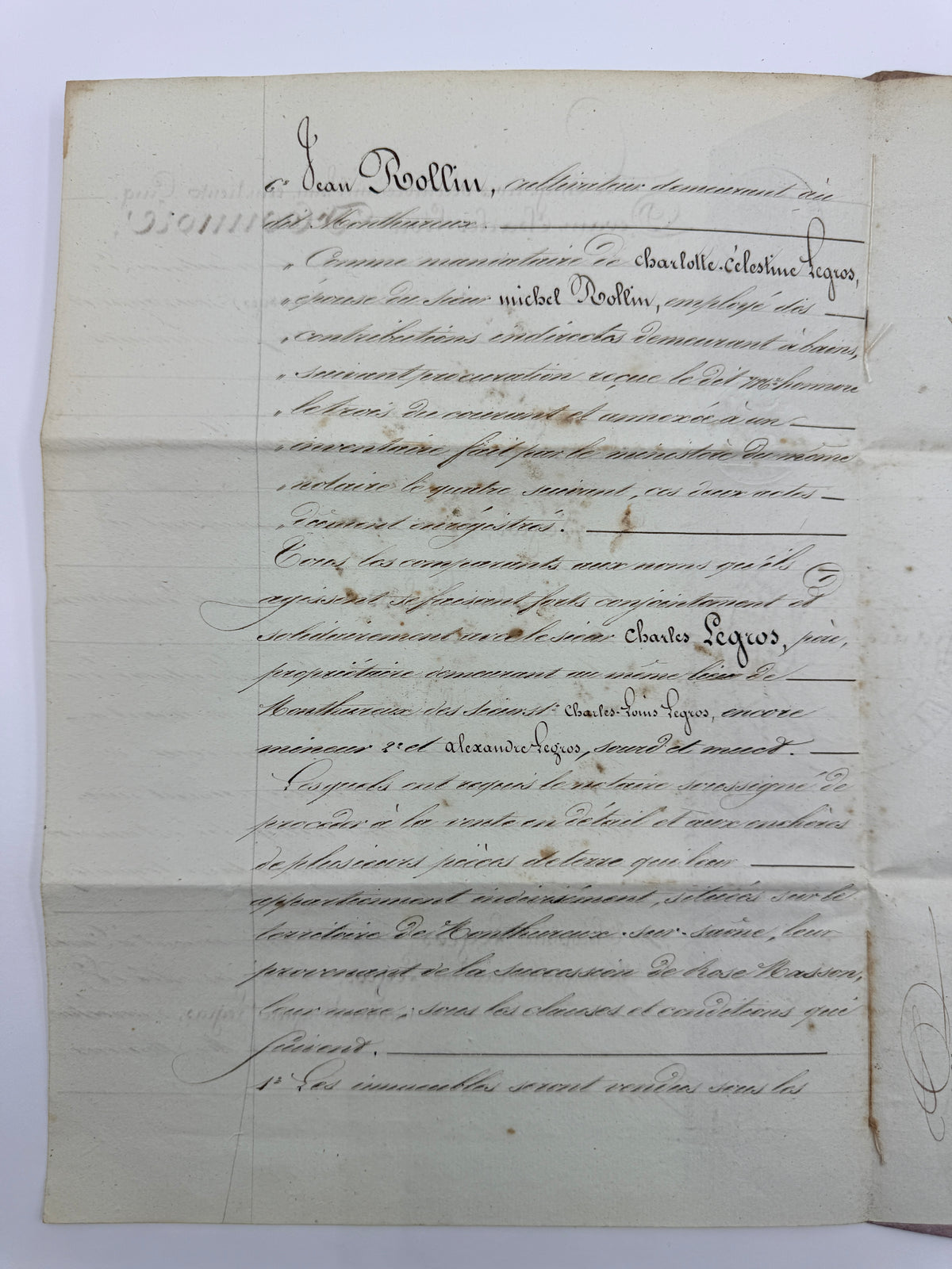French Handwritten Antique Document with Purple Paper Cover