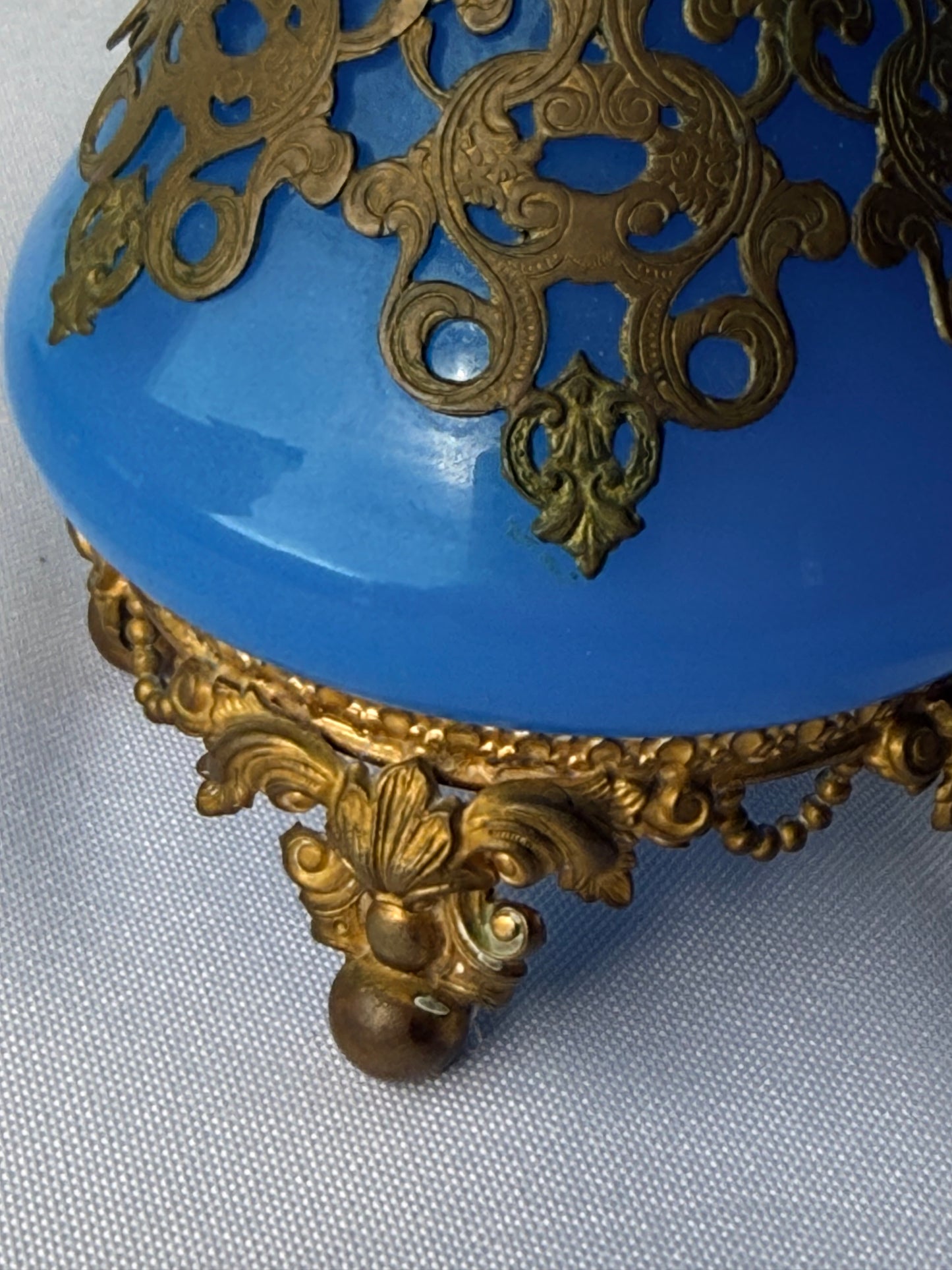 Antique French Royal Palais Blue Opaline Ormolu Glass Perfume Bottle