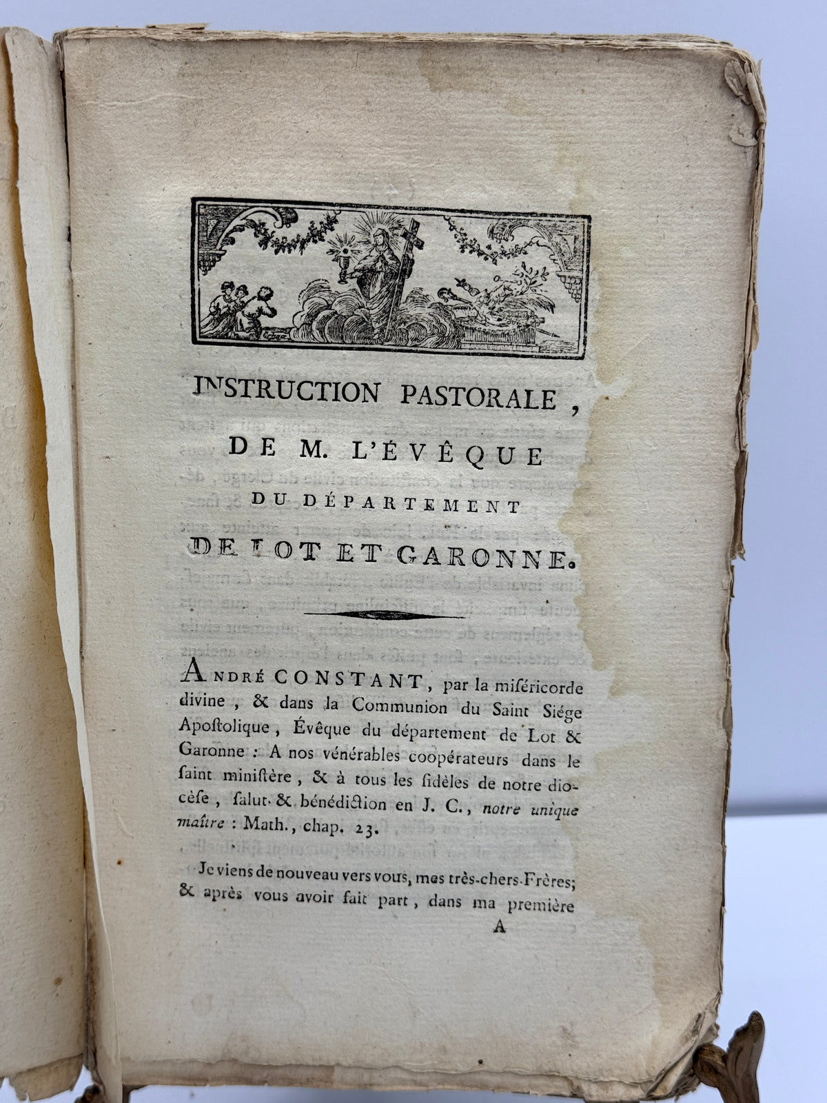 Pastoral Instruction, 1792, French Antique Soft Cover Book
