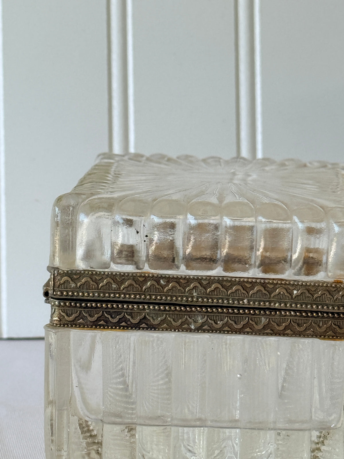 French Style Glass Casket Jewelry Box with Lion Face, 5”