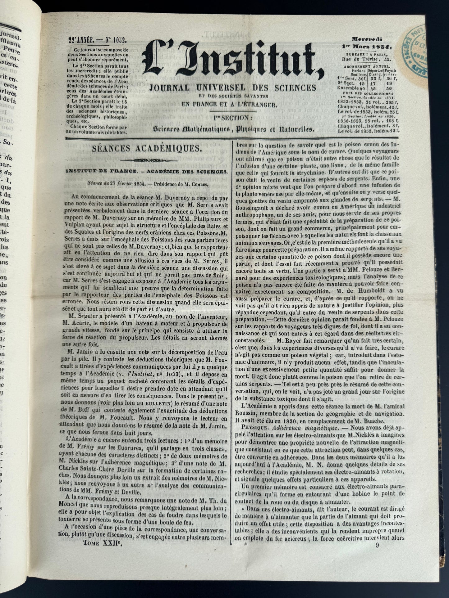 Universal Journal of the Sciences and Learned Societies, French Journals, 1854