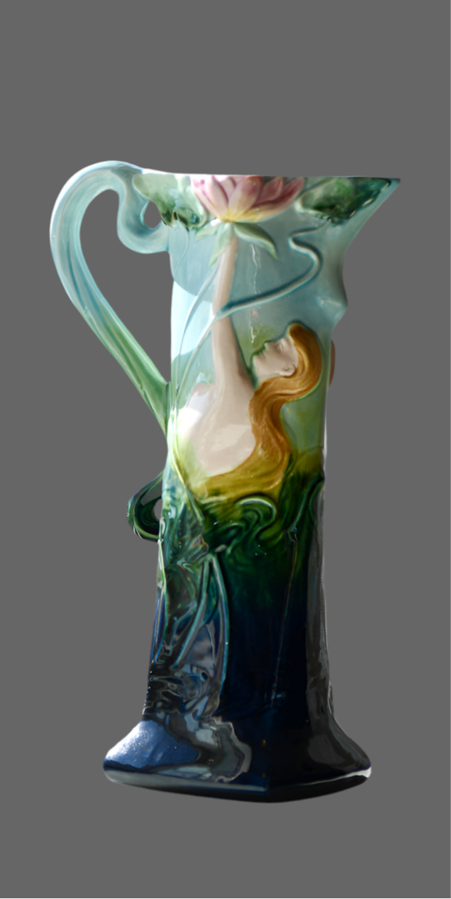 Majolica Art Nouveau Style Decorative Vase or Ewer