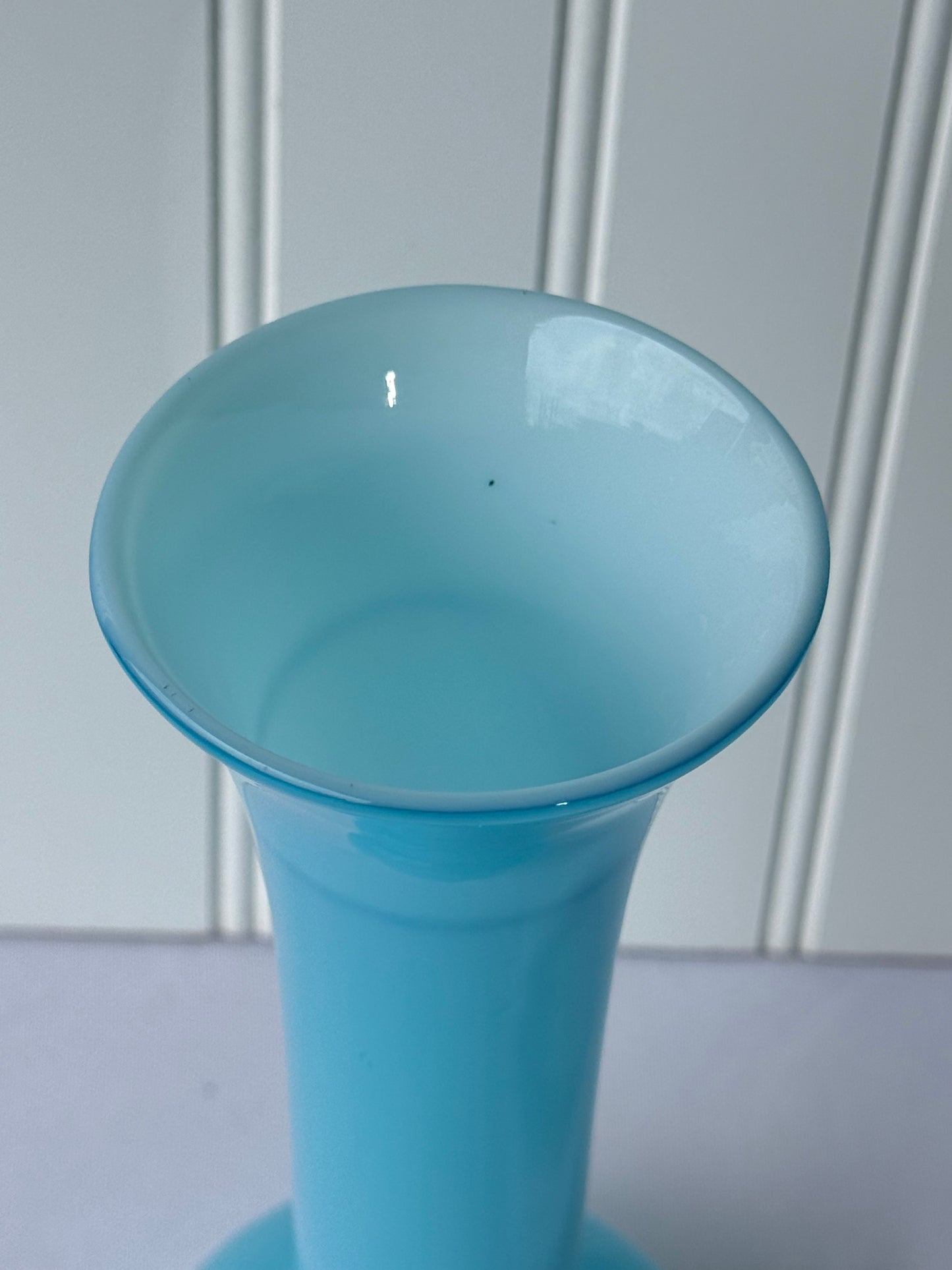 Vintage Murano Style Blue Opaline Vase, 9”