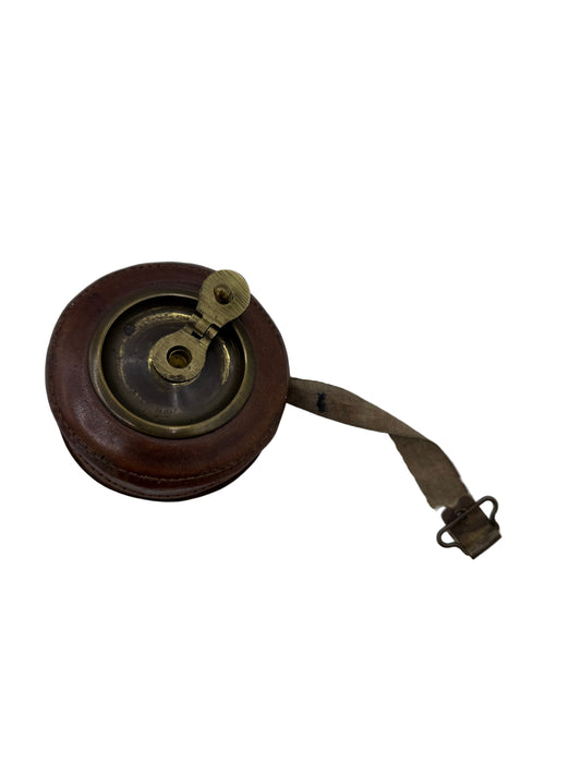 Antique French Measuring Tape in Centimeters in Leather Case with Bronze 
