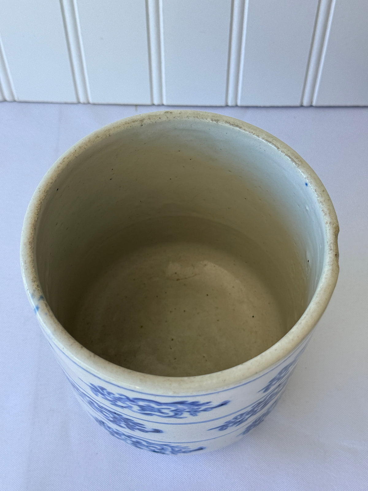 Antique Blue & White European Pottery Rice Canister, 5”