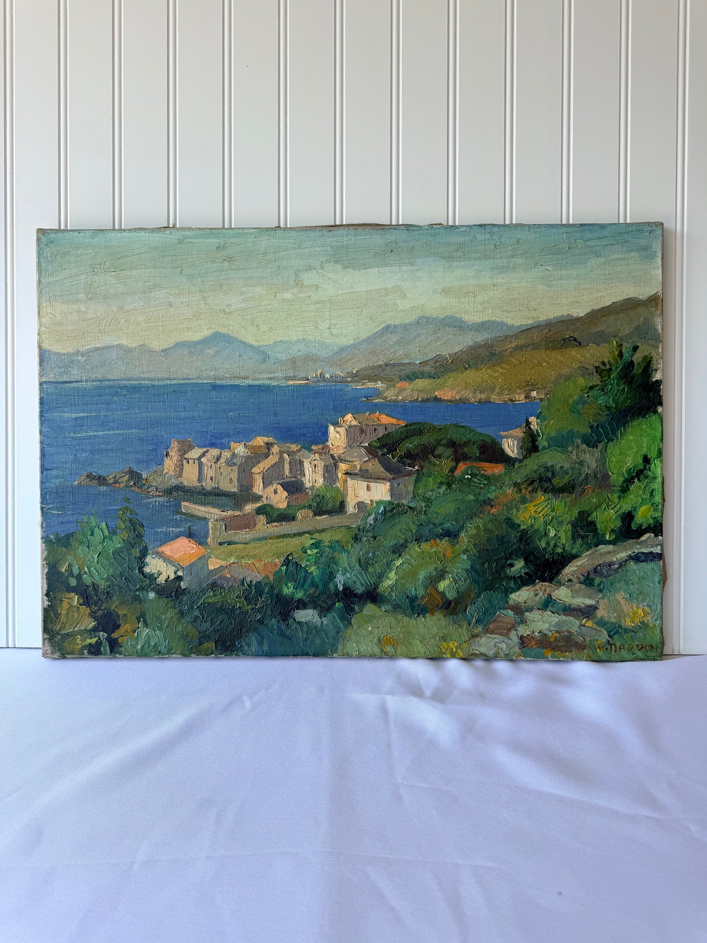 European Seascape Signed Oil Painting, 21”