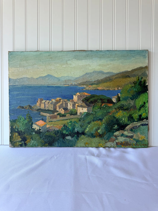 European Seascape Signed Oil Painting, 21”