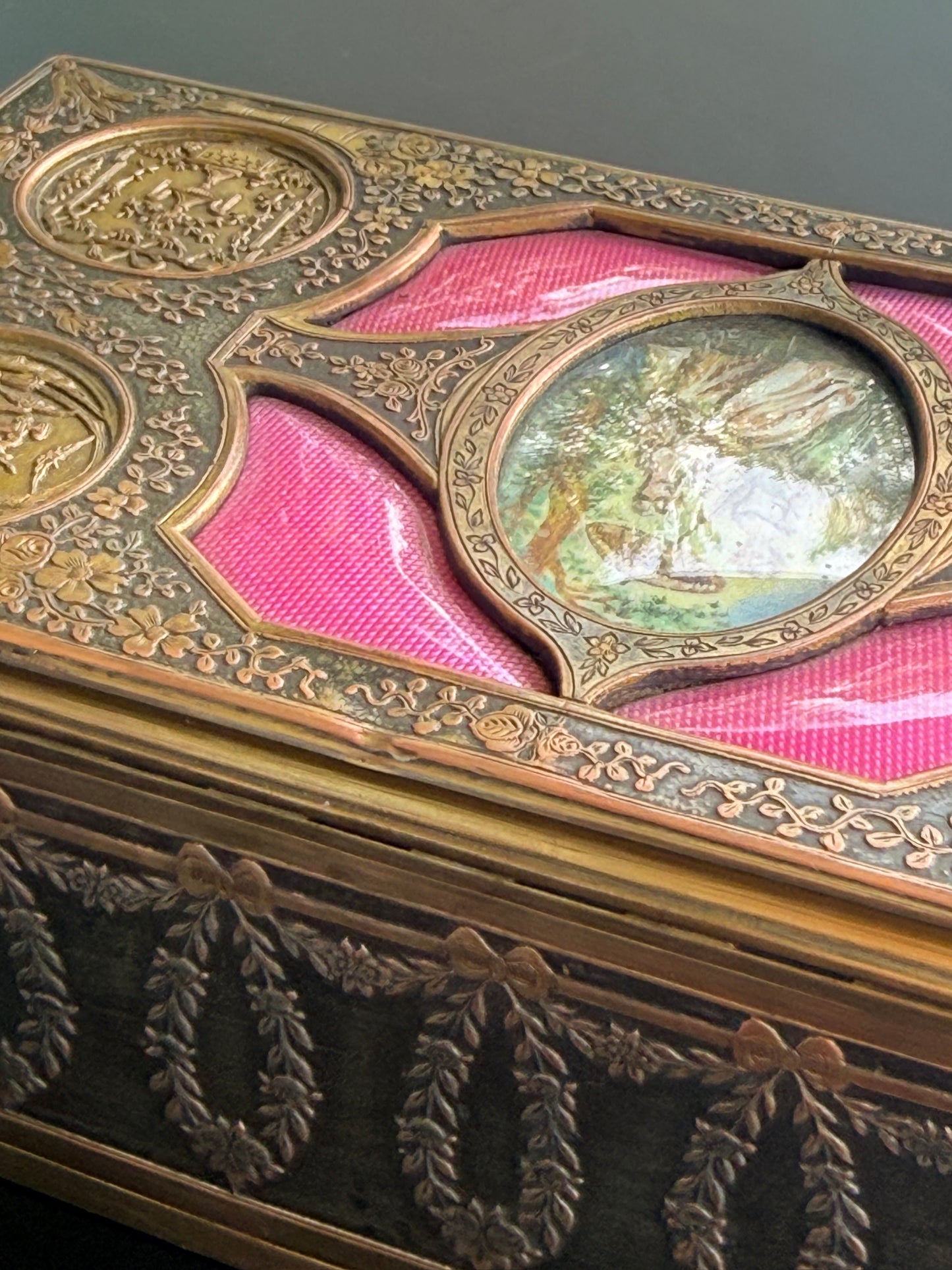 French Bronze Enamel Jewelry Box with Miniature Painting