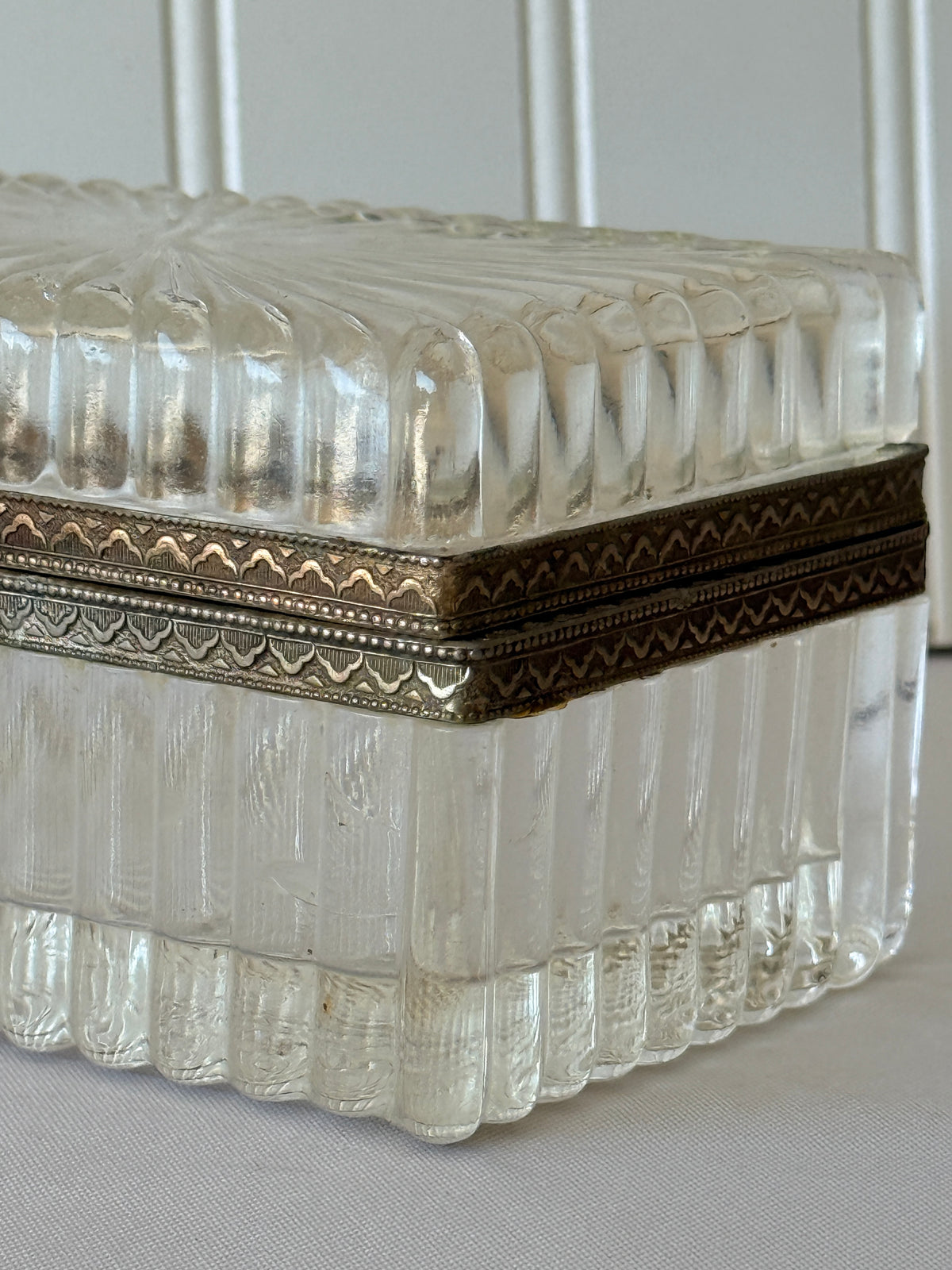 French Style Glass Casket Jewelry Box with Lion Face, 5”