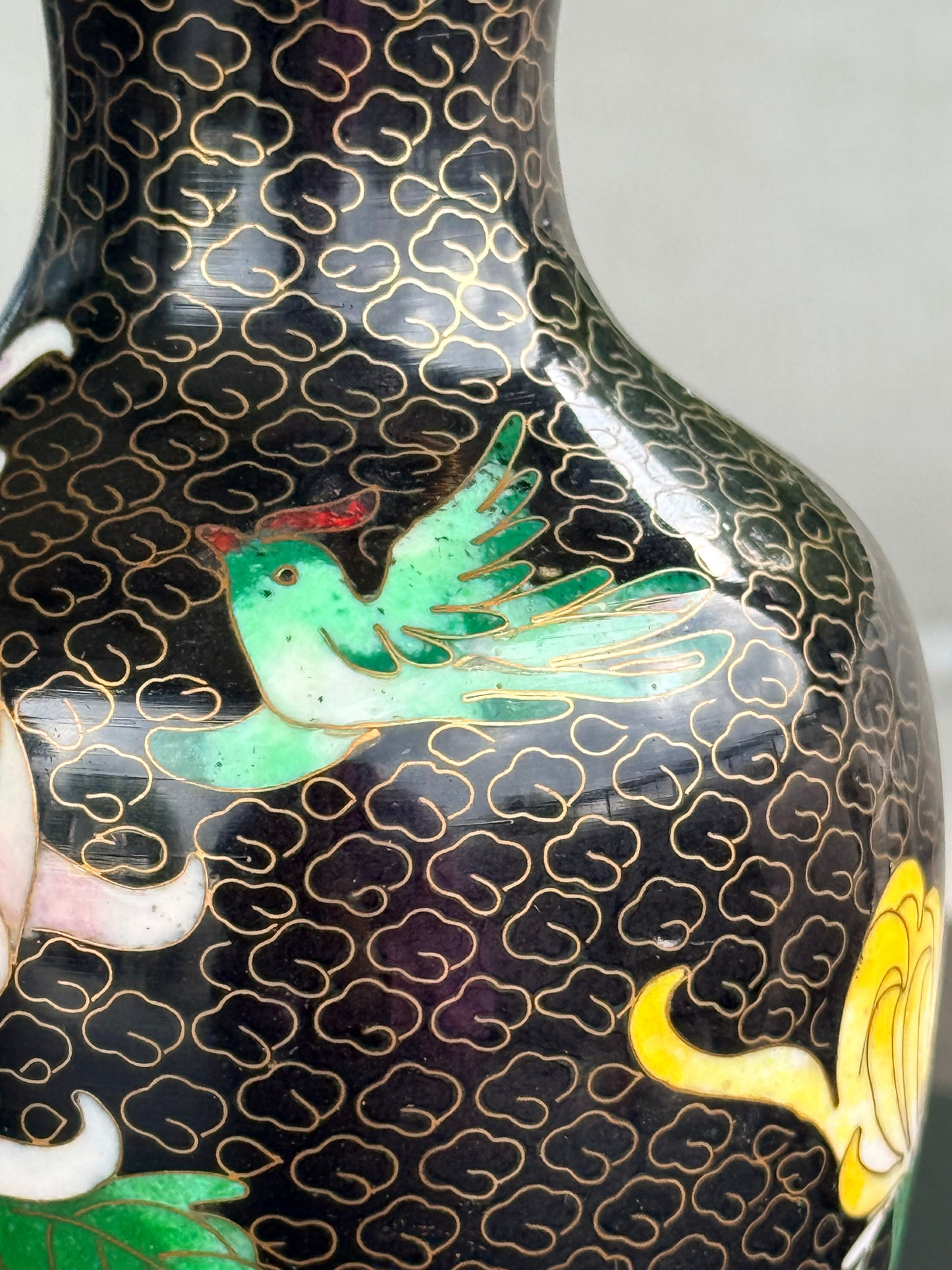 Floral Cloisonné Vintage Black Vase