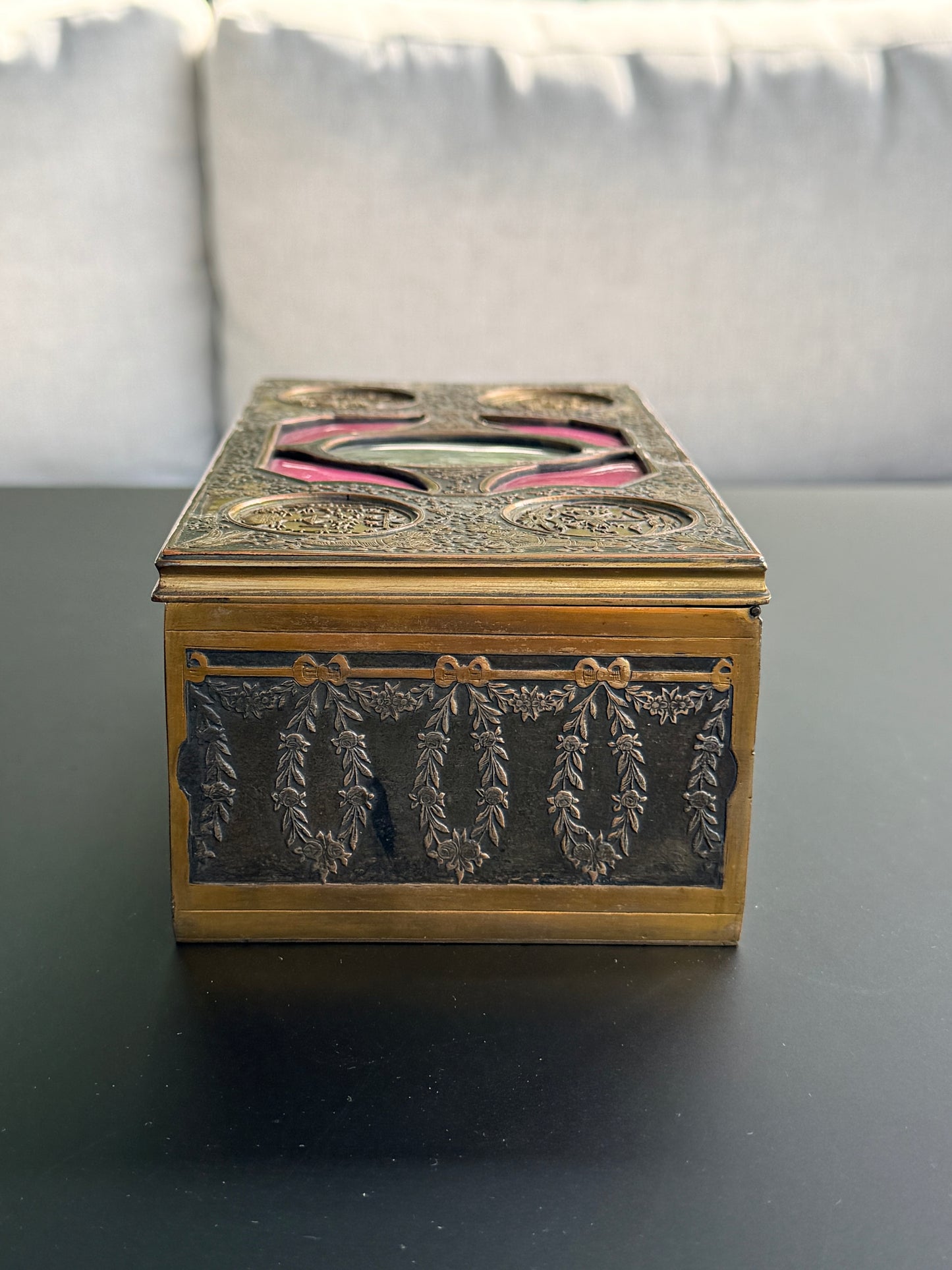 French Bronze Enamel Jewelry Box with Miniature Painting
