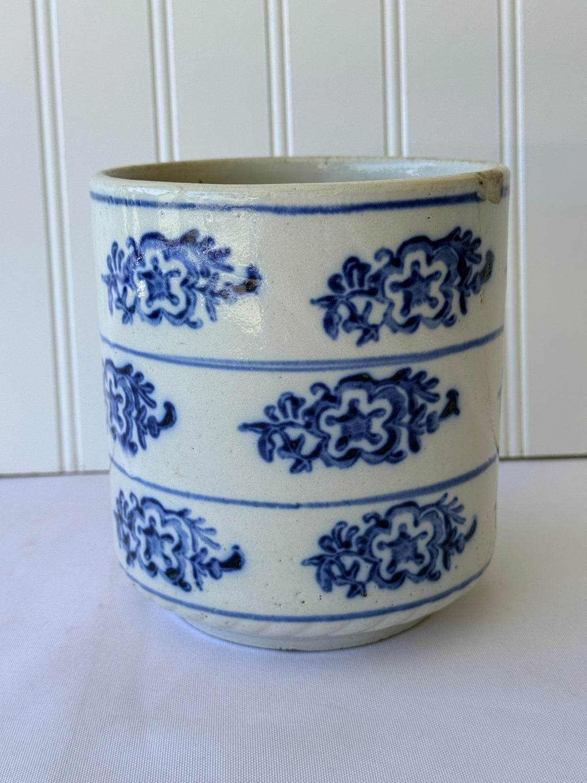 Antique Blue & White European Pottery Rice Canister, 5”