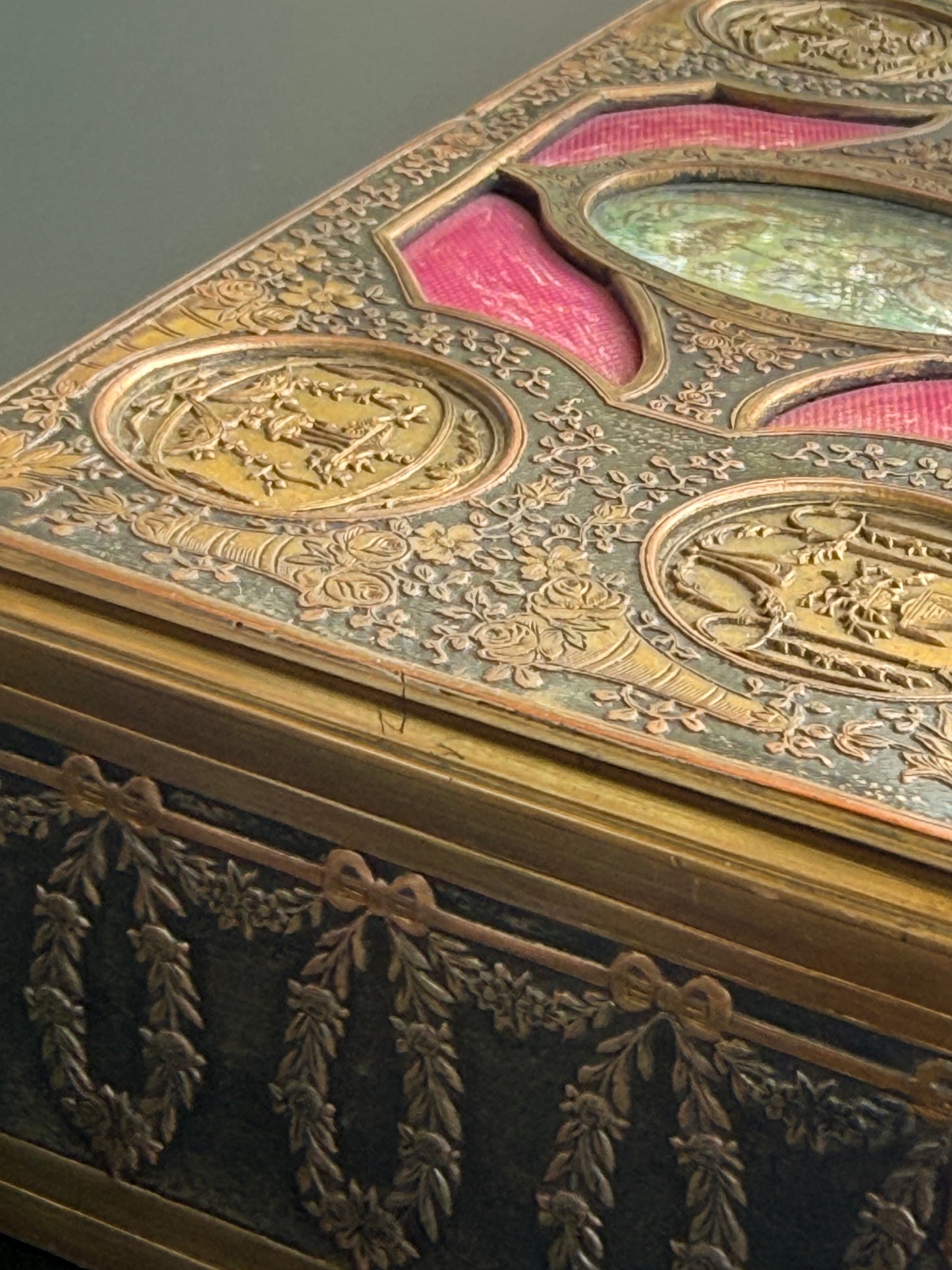 French Bronze Enamel Jewelry Box with Miniature Painting