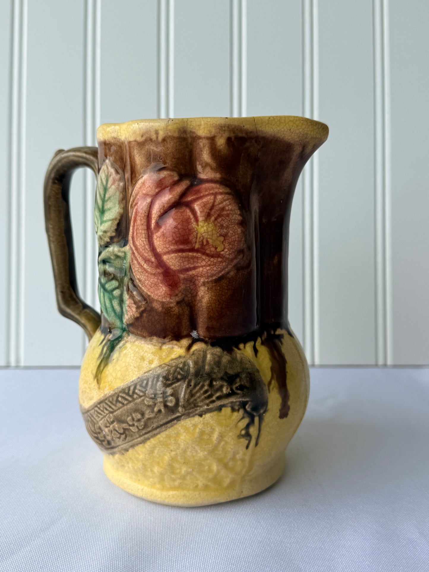European Majolica Rose Pitcher