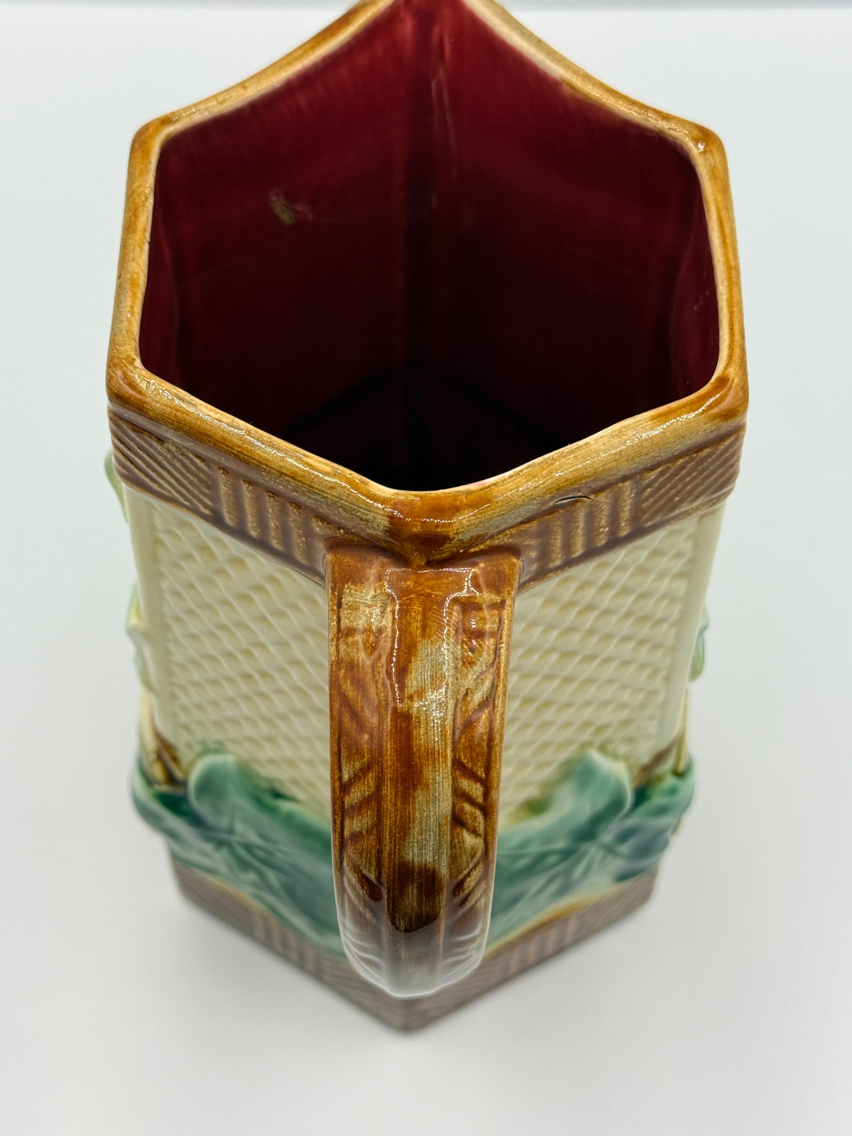 French Onnaing Majolica Leaf Pitcher