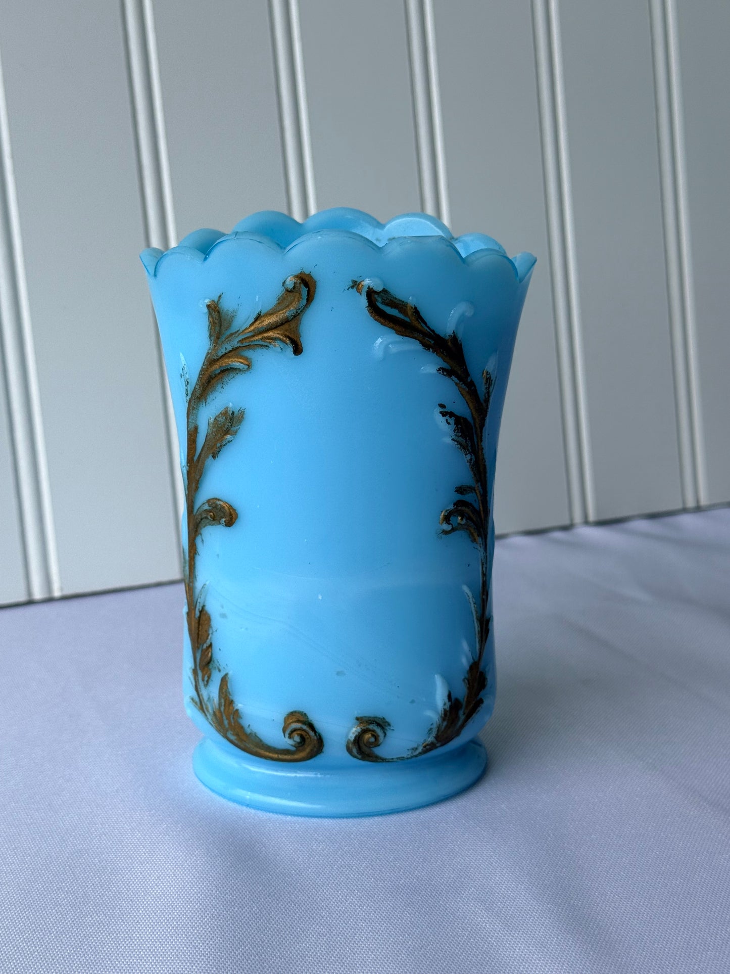Vintage Blue Opaline Style Vanity Holder, 5”