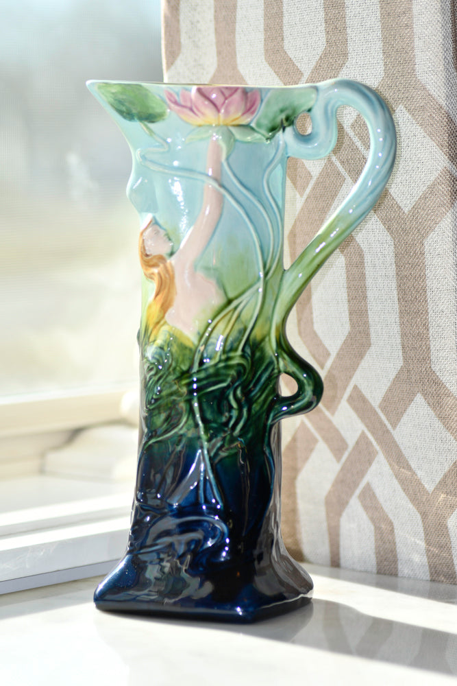 Majolica Art Nouveau Style Decorative Vase or Ewer