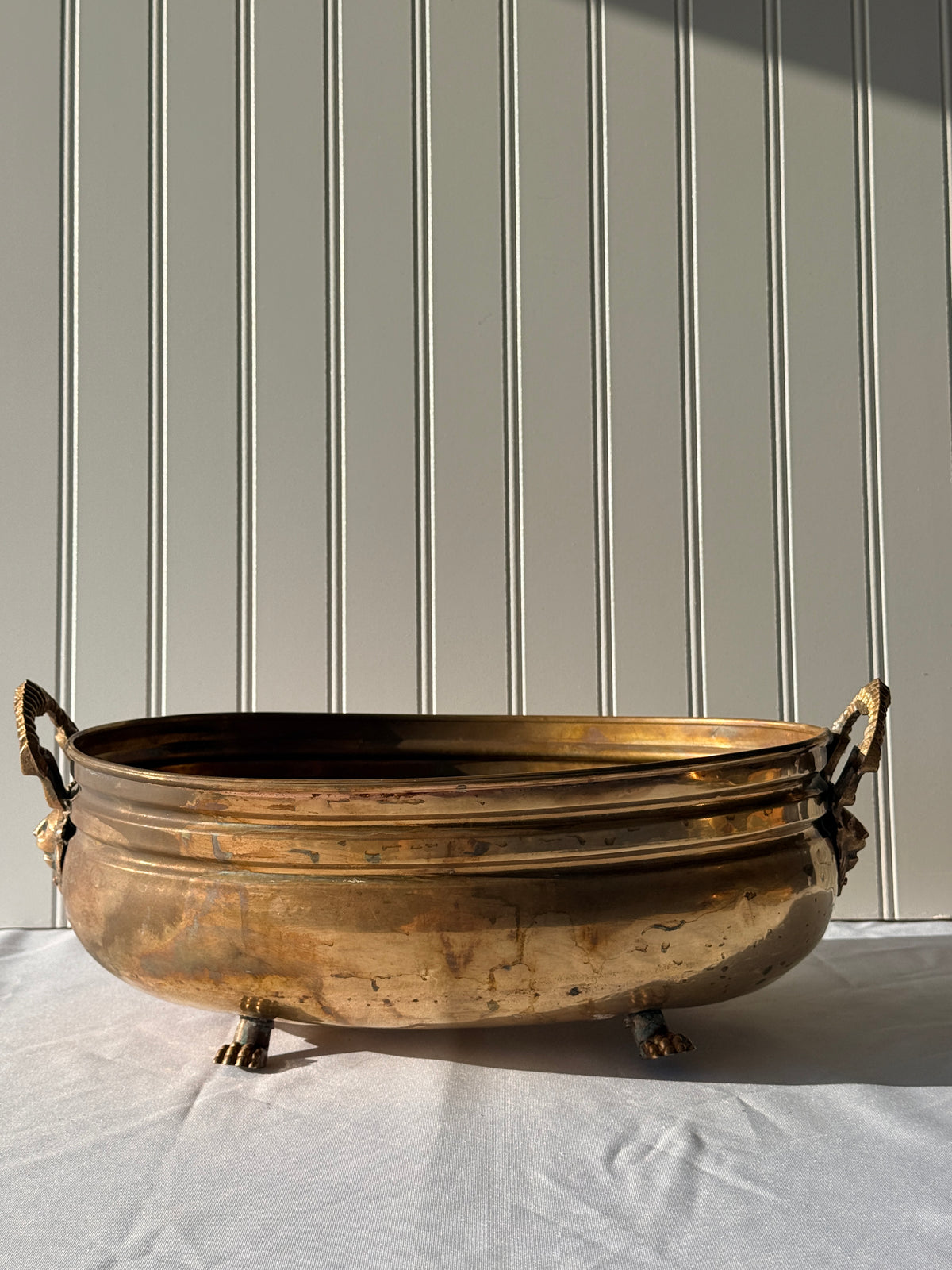 Brass Jardiniere with Lion Face Handles & Paw Footing