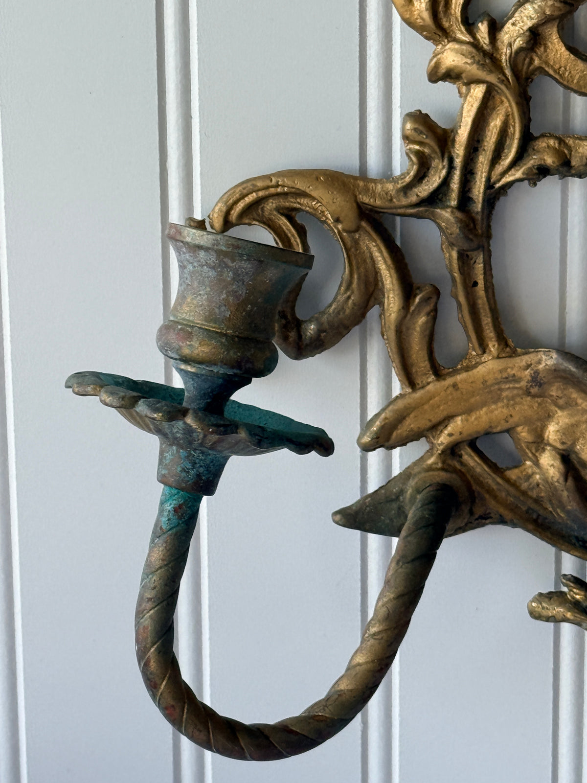 Antique Love Bird Rococo Revival French Style Cast Metal Wall Sconce