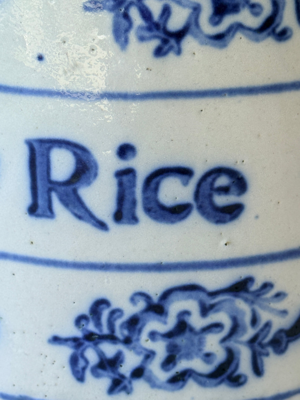 Antique Blue & White European Pottery Rice Canister, 5”