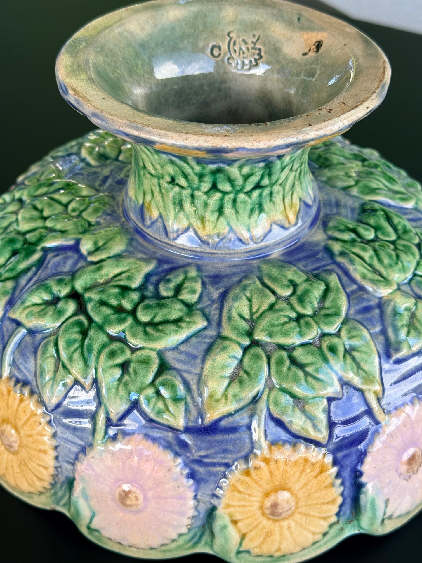 Majolica Ceramic Floral Compote Centerpiece, Griffin Smith
